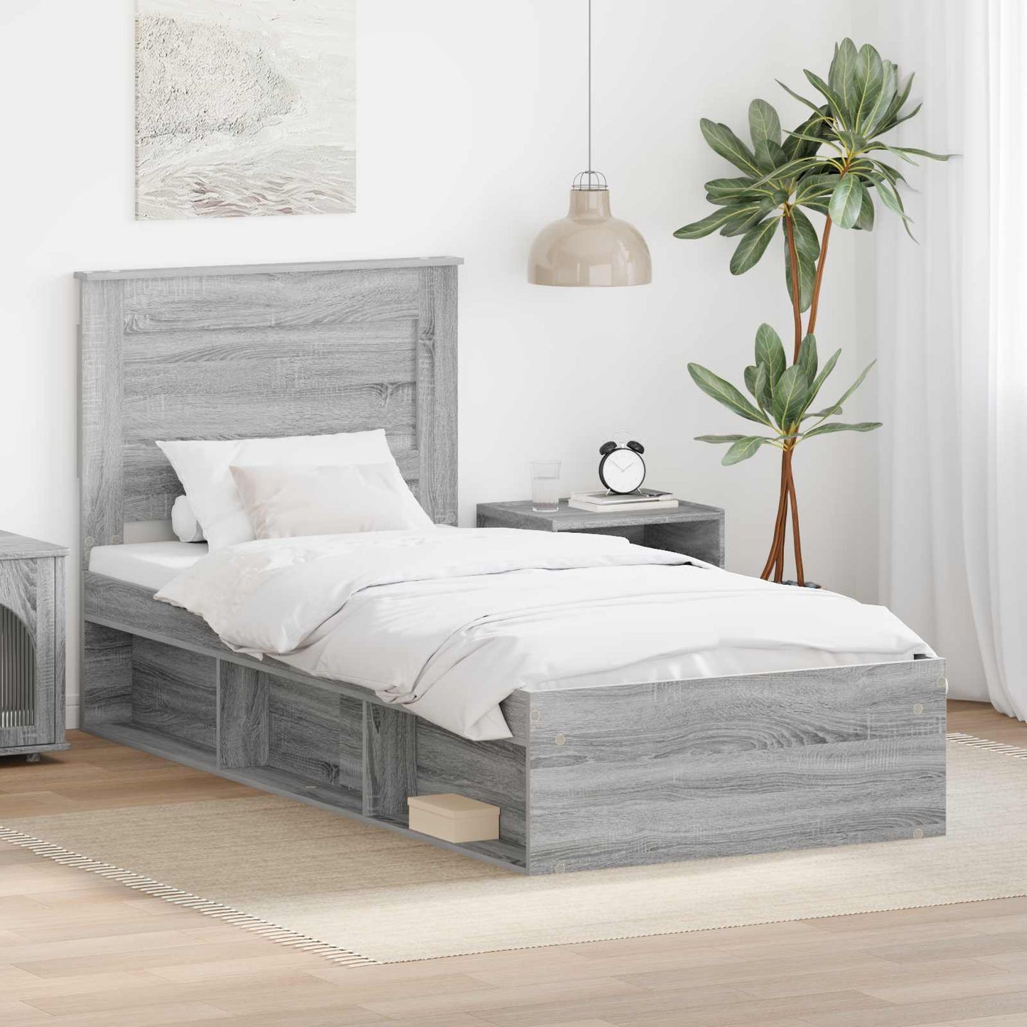 Bed Frame with Drawer Grey Sonoma 90 x 190 cm Solid Pine Wood