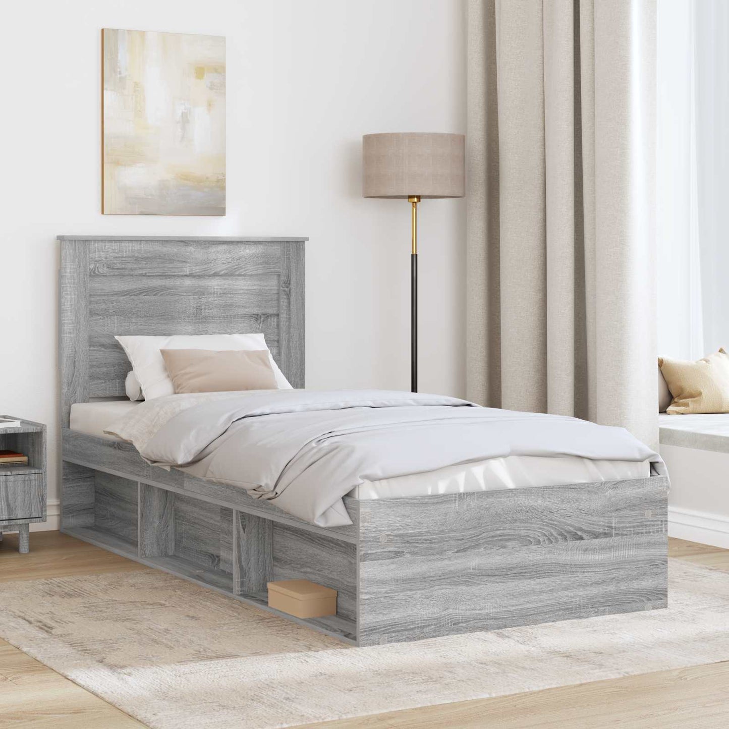 Bed Frame with Drawer Grey Sonoma 90 x 190 cm Solid Pine Wood