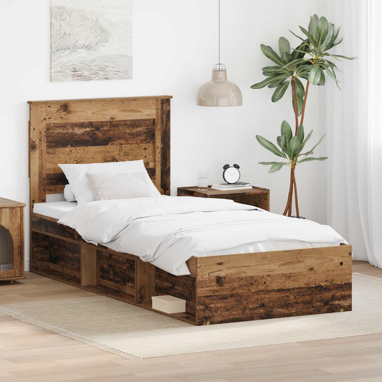 Bed Frame with Headboard Old Wood 90 x 190 cm Solid Pine Wood