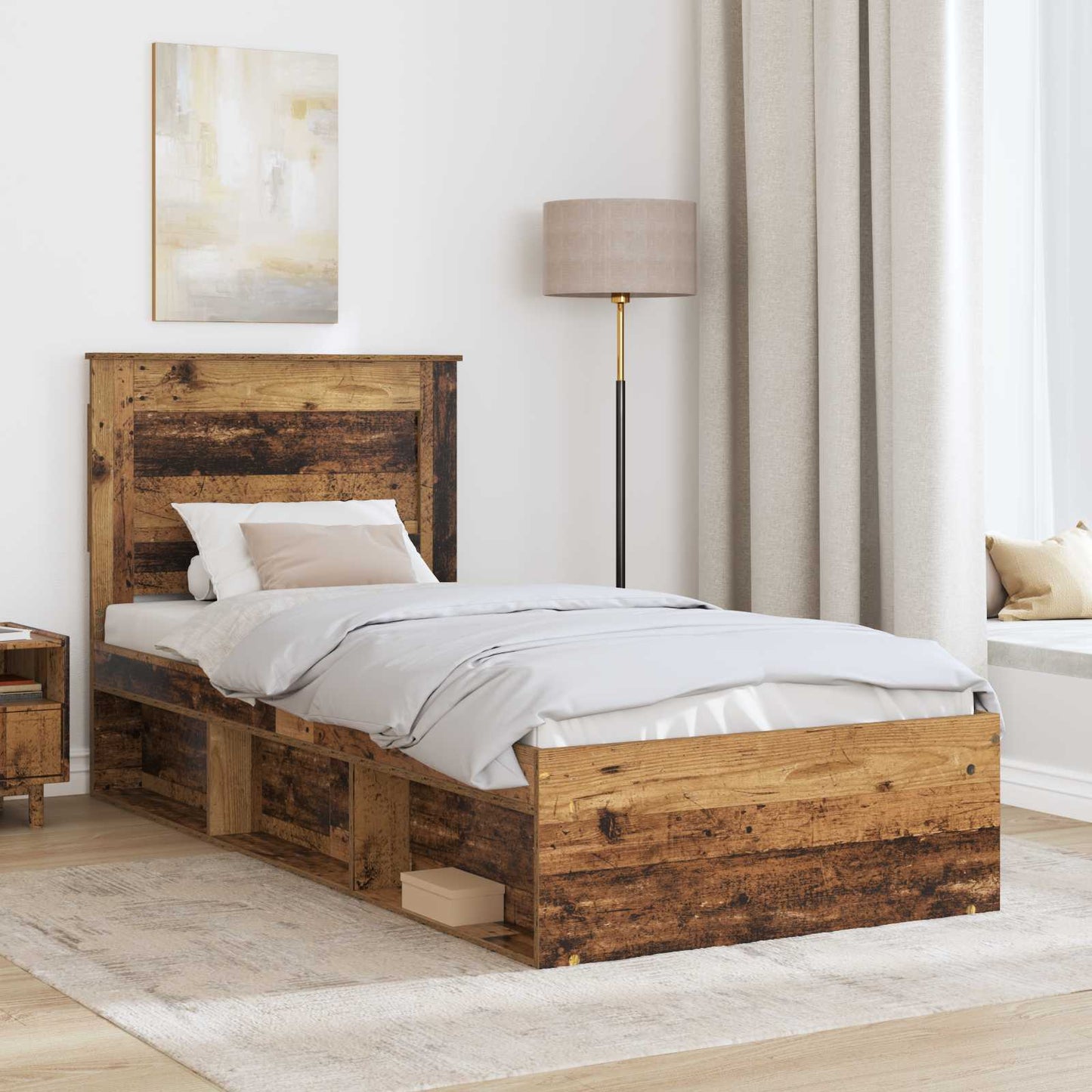 Bed Frame with Headboard Old Wood 90 x 190 cm Solid Pine Wood