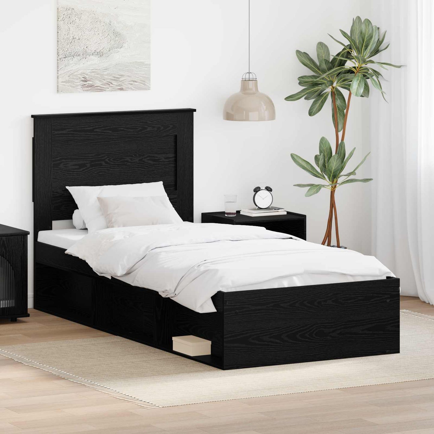 Bed Frame with Headboard Black 90 x 200 cm Solid Pine Wood
