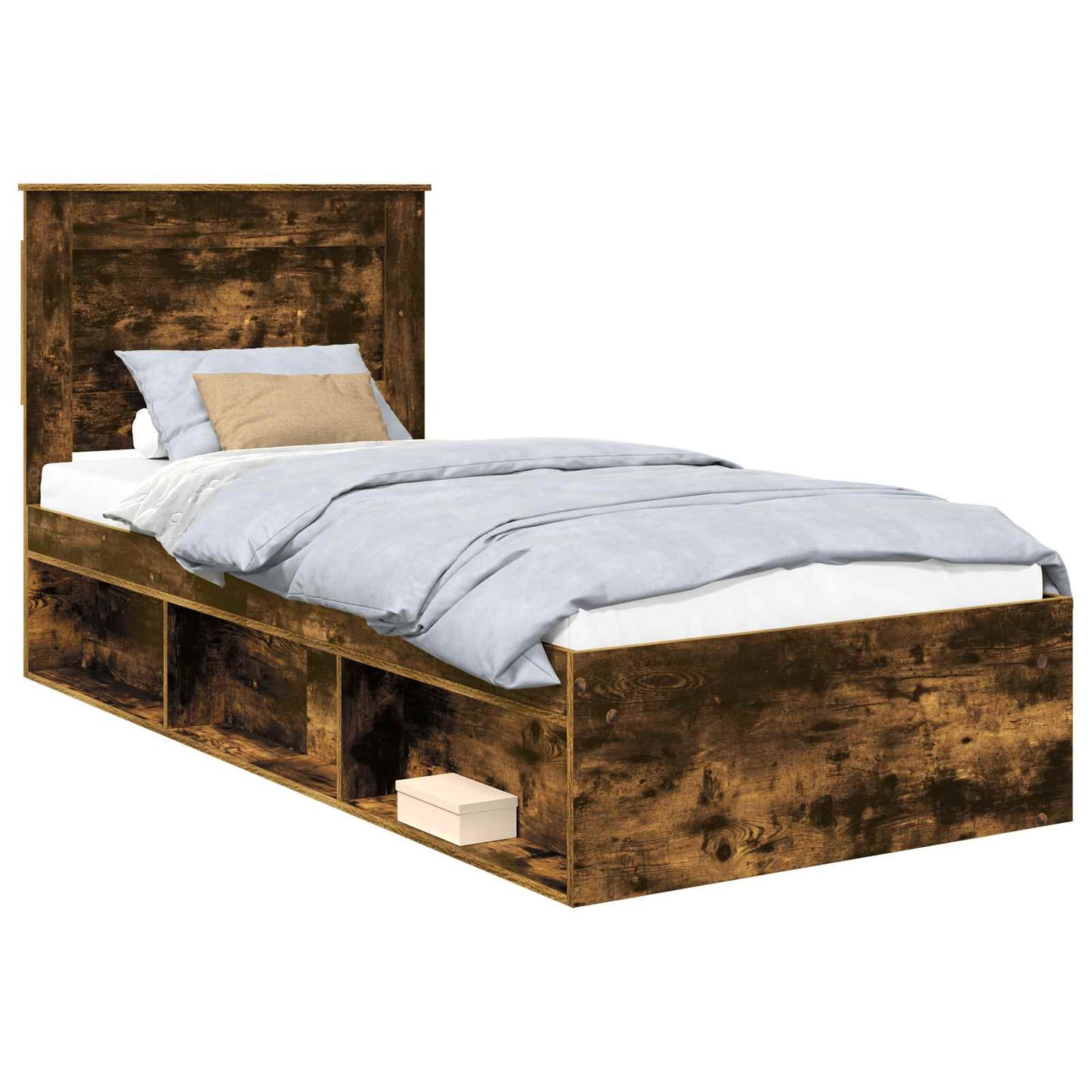 Bed Frame with Headboard Smoked Oak 90 x 200 cm Solid Pine Wood