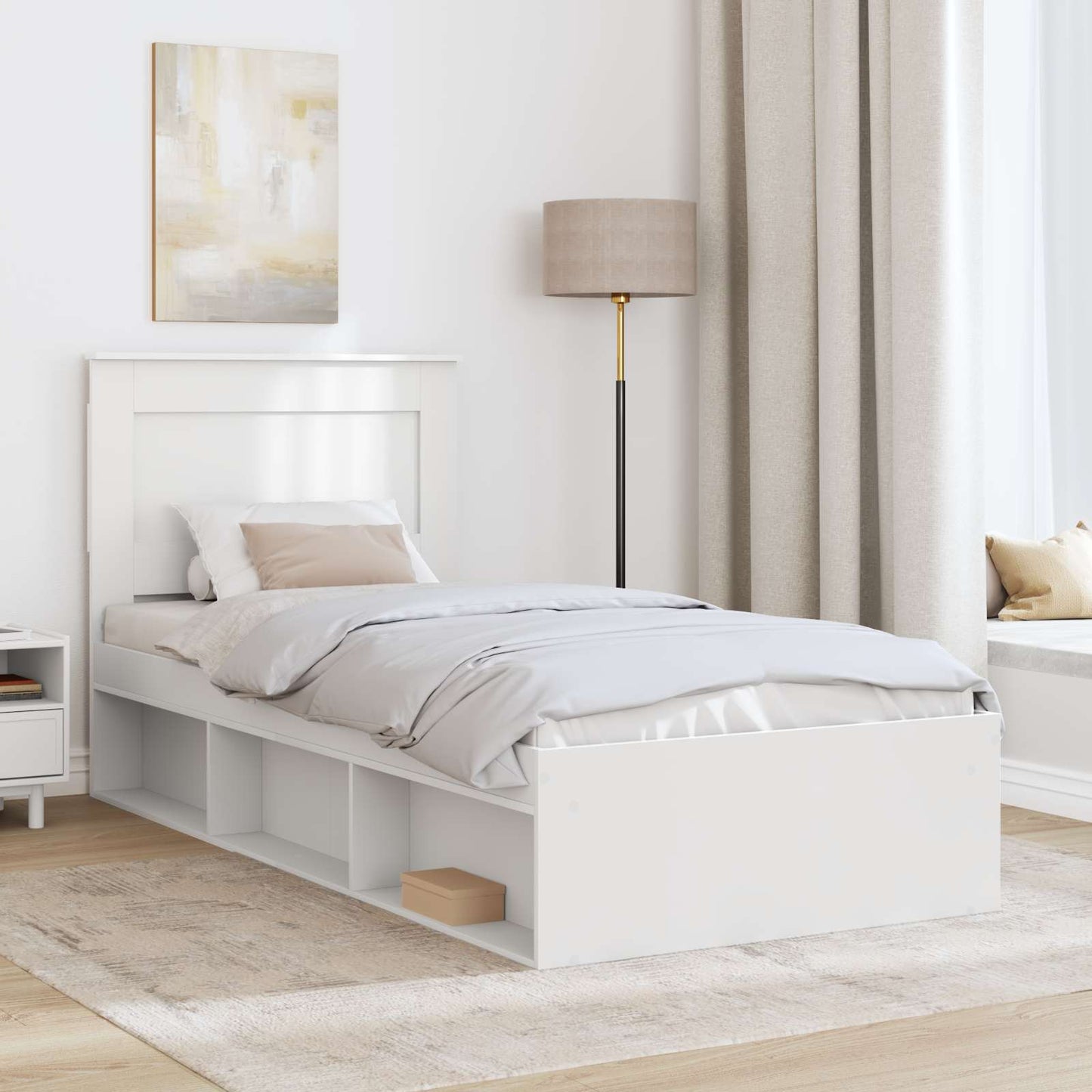 Bed Frame with Headboard White 75 x 190 cm Solid Pine Wood