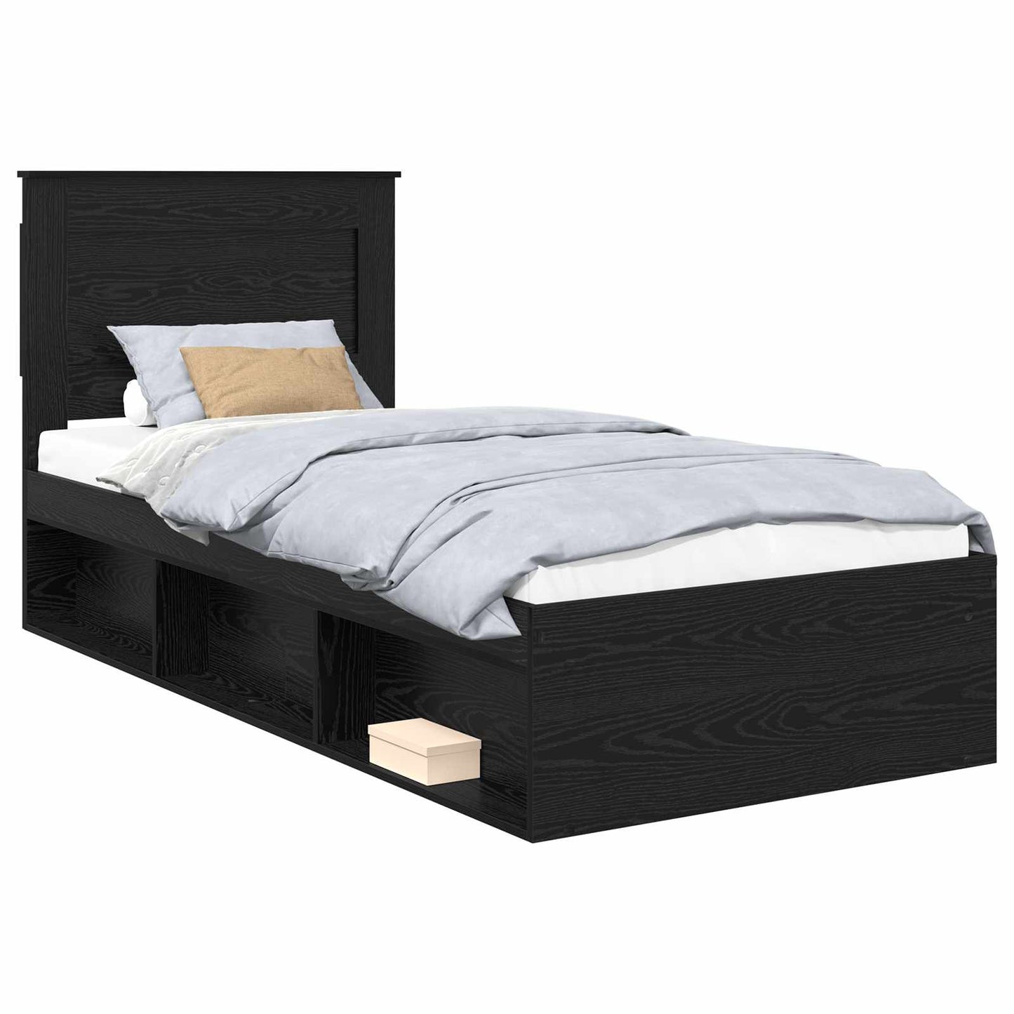 Bed Frame with Headboard Black 75 x 190 cm Solid Pine Wood