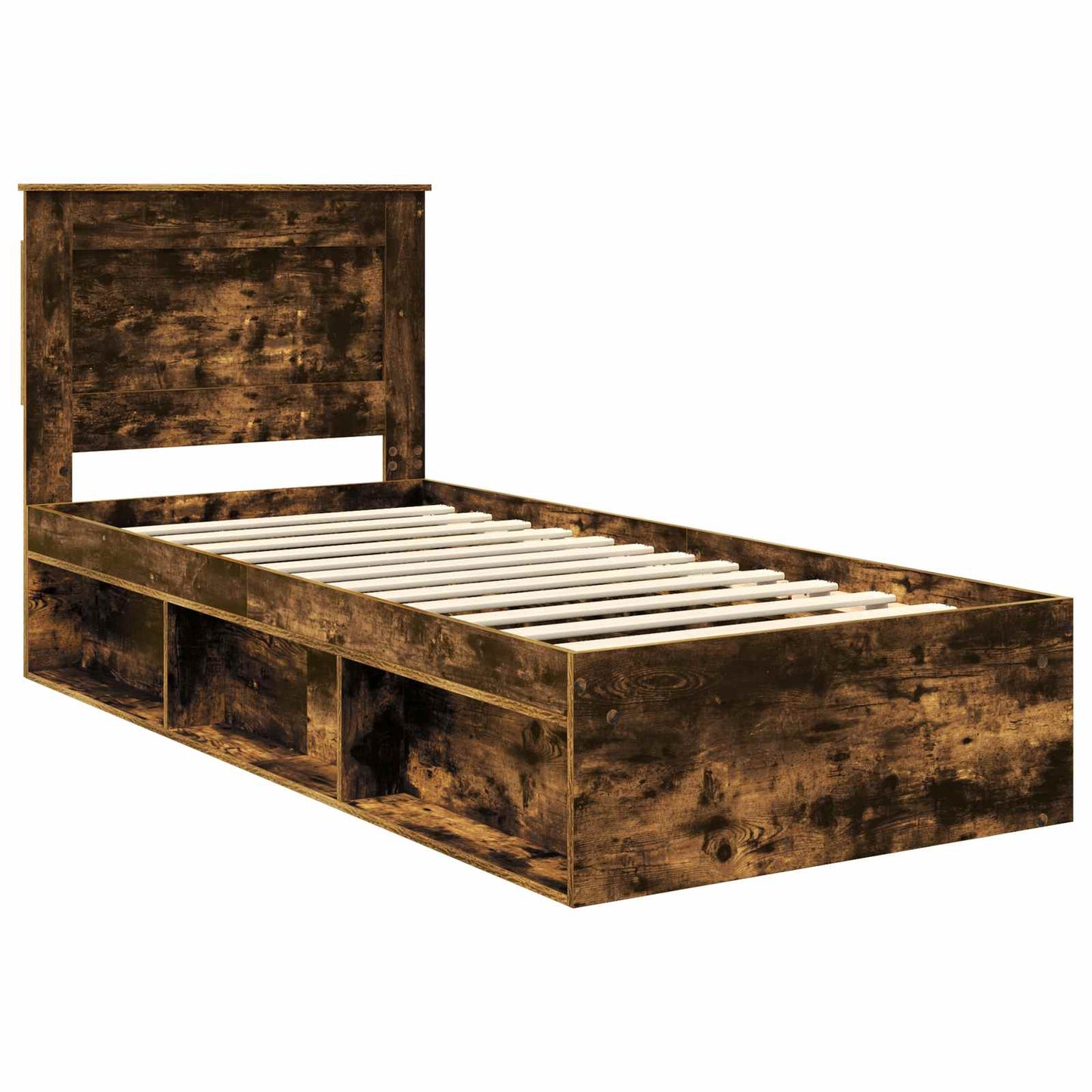 Bed Frame with Headboard Smoked Oak 75 x 190 cm Solid Pine Wood