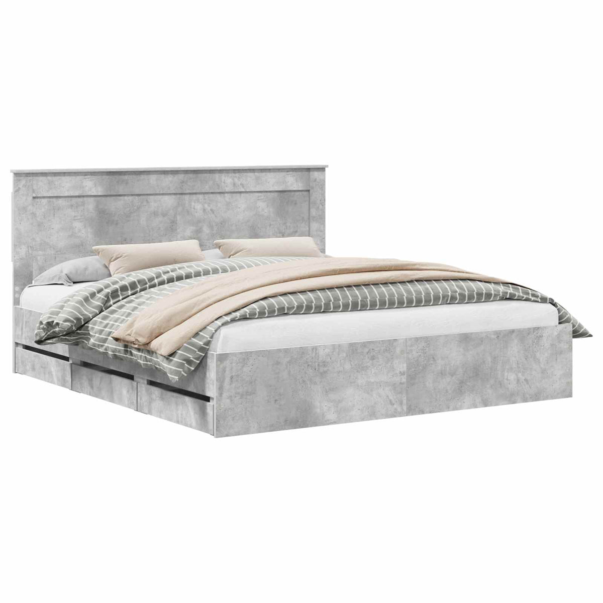 Bed Frame with Drawer Concrete Grey 180 x 200 cm Engineer Wood