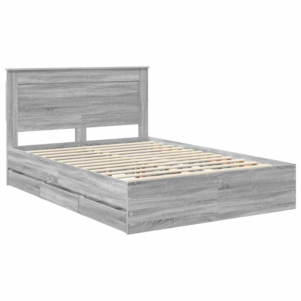 Bed Frame with Drawer Grey Sonoma 140 x 190 cm Engineer Wood