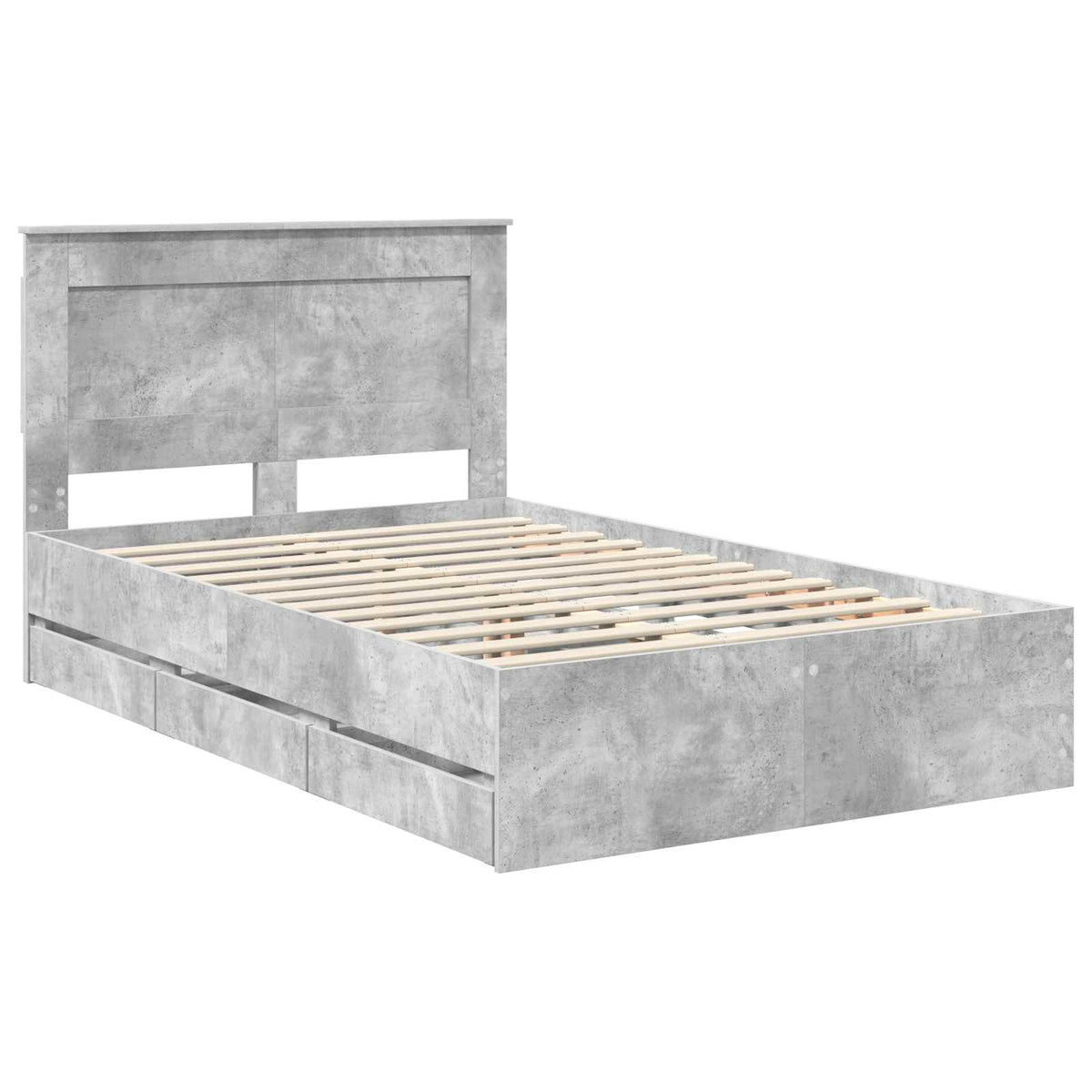 Bed Frame with Drawer Concrete Grey 135 x 190 cm Engineer Wood
