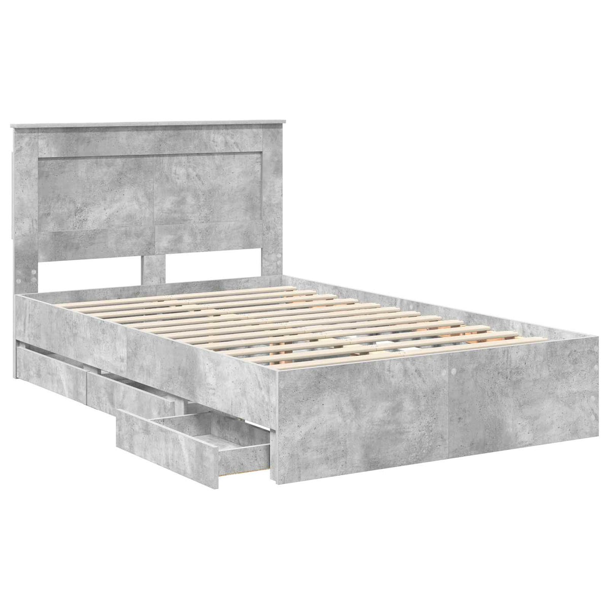Bed Frame with Drawer Concrete Grey 135 x 190 cm Engineer Wood