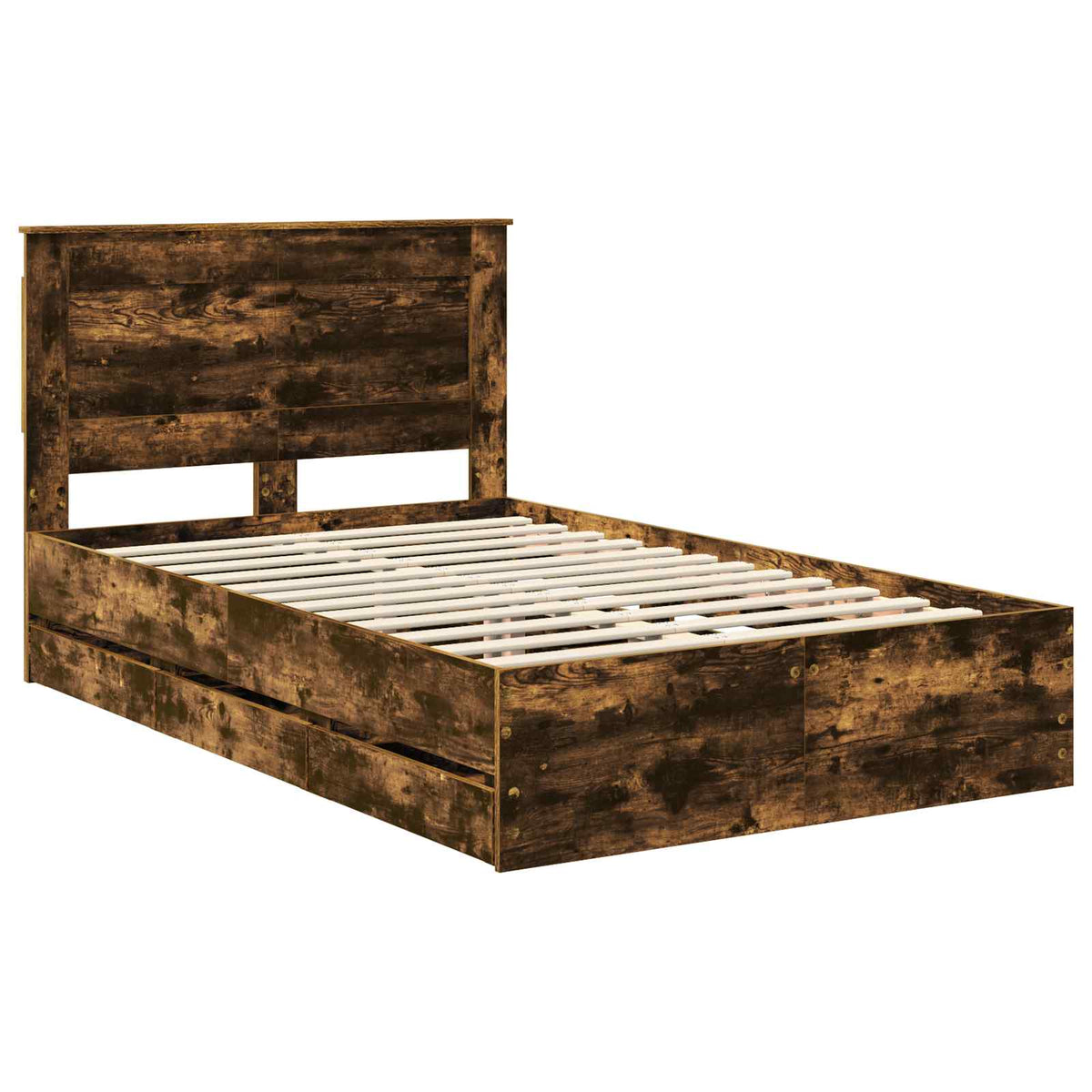 Bed Frame with Drawer Smoked Oak 135 x 190 cm Engineer Wood