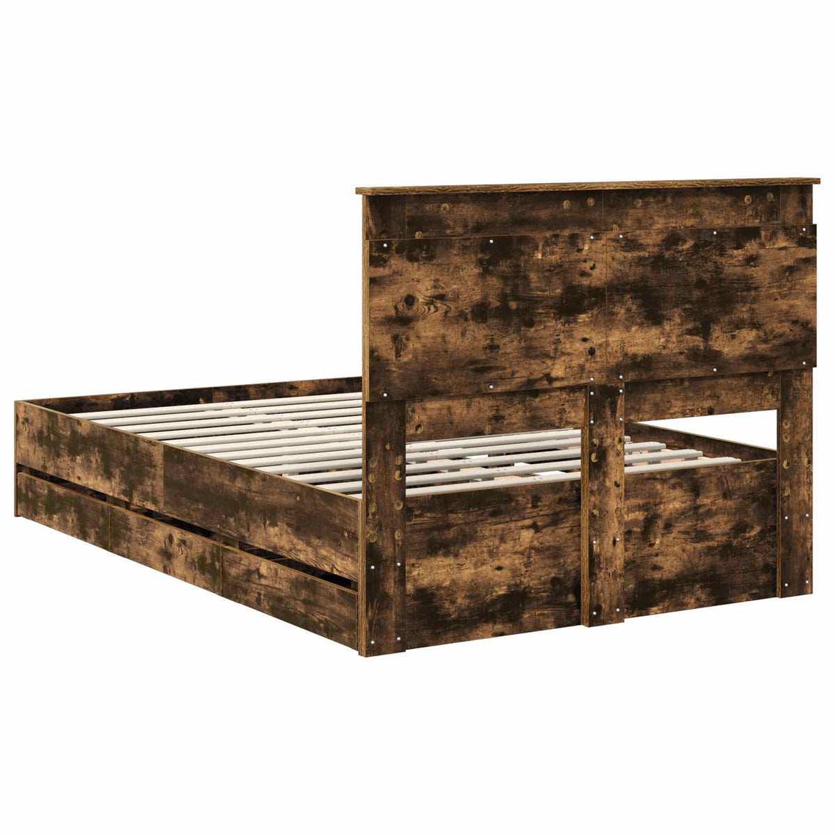 Bed Frame with Drawer Smoked Oak 135 x 190 cm Engineer Wood
