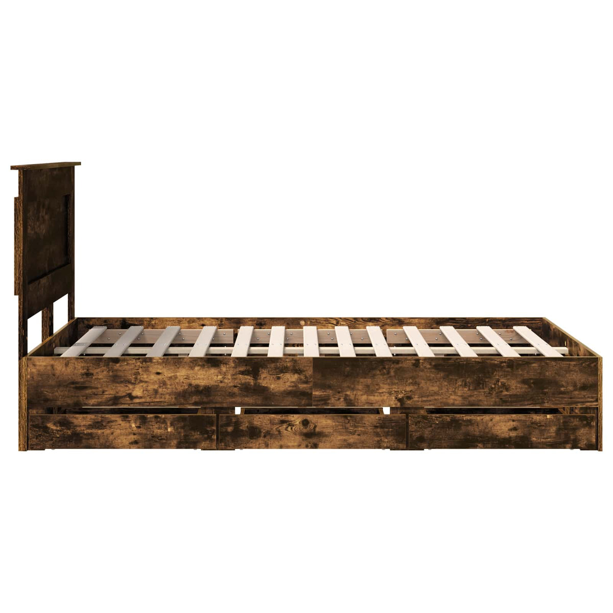 Bed Frame with Drawer Smoked Oak 135 x 190 cm Engineer Wood