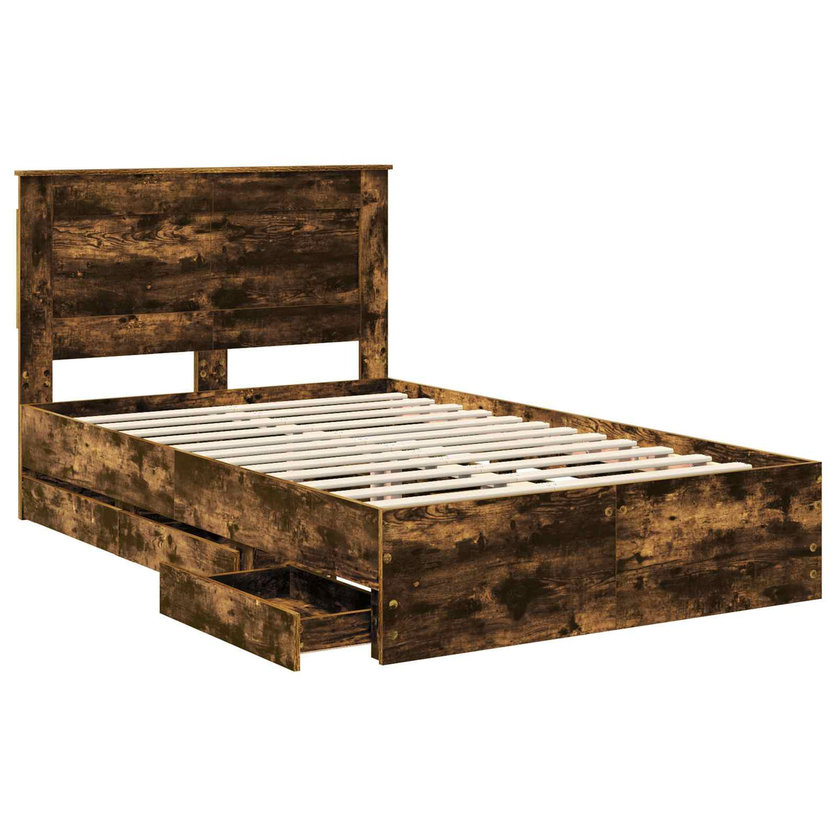 Bed Frame with Drawer Smoked Oak 120 x 190 cm Engineer Wood