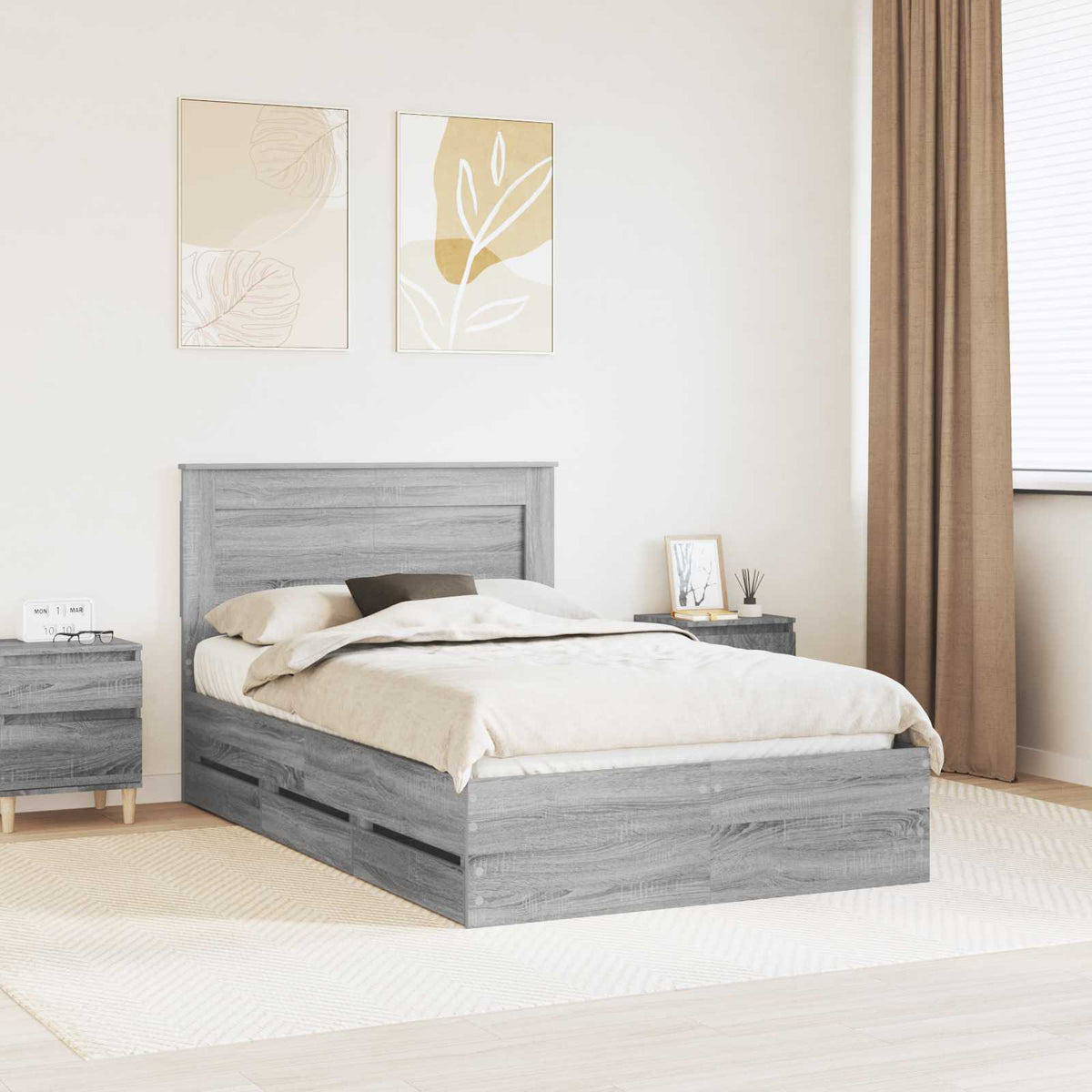 Bed Frame with Drawer Grey Sonoma 120 x 190 cm Engineer Wood