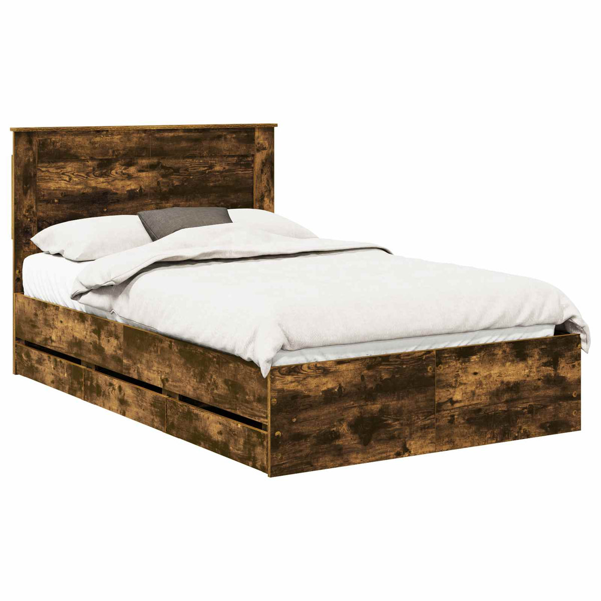 Bed Frame with Drawer Smoked Oak 120 x 200 cm Engineer Wood