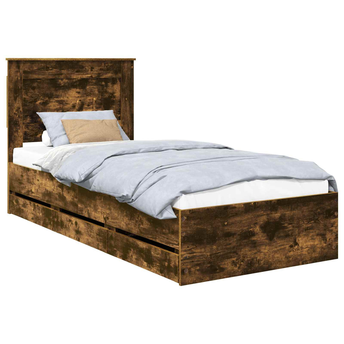 Bed Frame with Drawer Smoked Oak 100 x 200 cm Engineer Wood