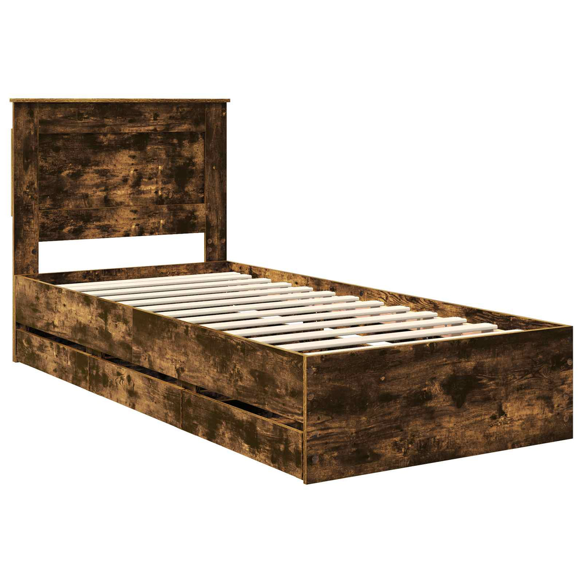 Bed Frame with Drawer Smoked Oak 100 x 200 cm Engineer Wood