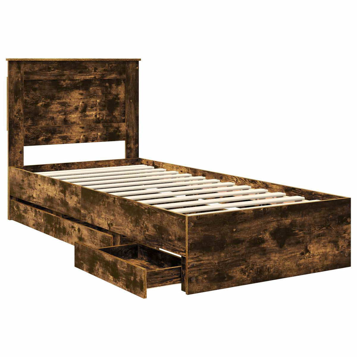 Bed Frame with Drawer Smoked Oak 100 x 200 cm Engineer Wood