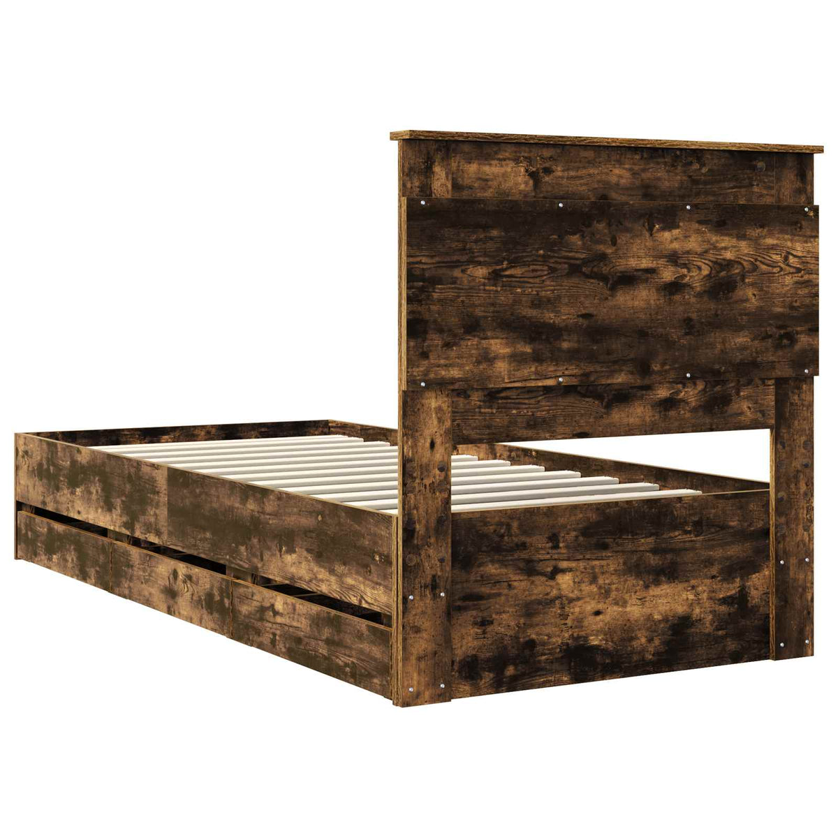 Bed Frame with Drawer Smoked Oak 100 x 200 cm Engineer Wood
