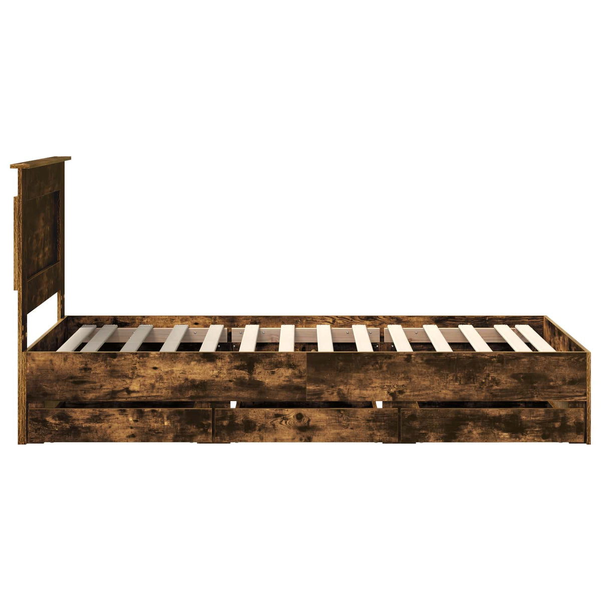 Bed Frame with Drawer Smoked Oak 90 x 190 cm Engineer Wood
