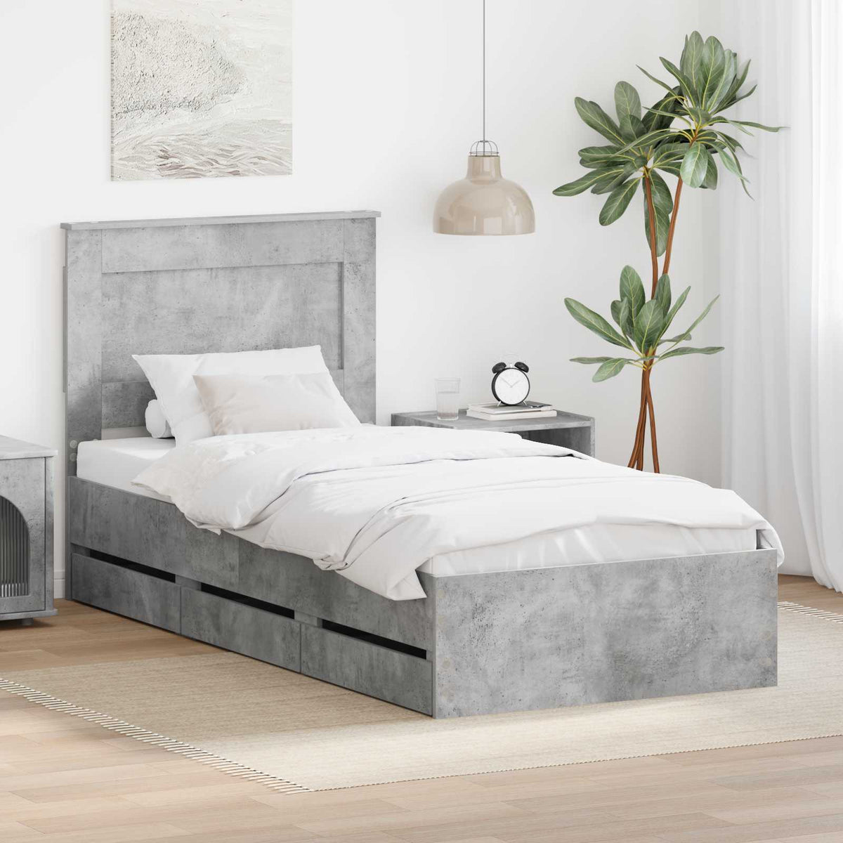 Bed Frame with Drawer Concrete Grey 90 x 200 cm Engineer Wood