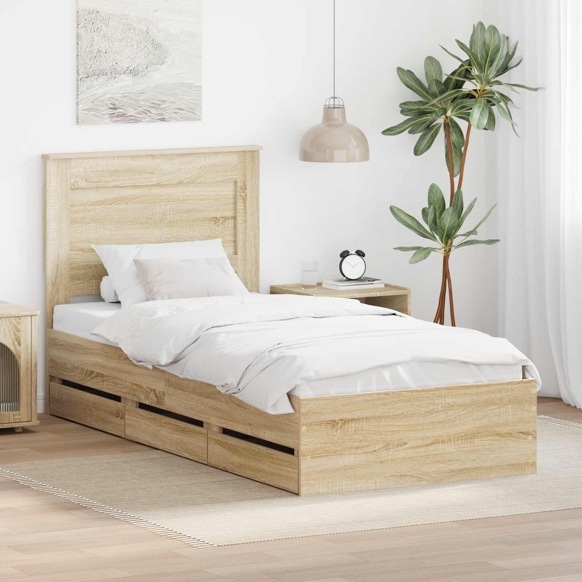 Bed Frame with Drawer Sonoma Oak 75 x 190 cm Engineer Wood