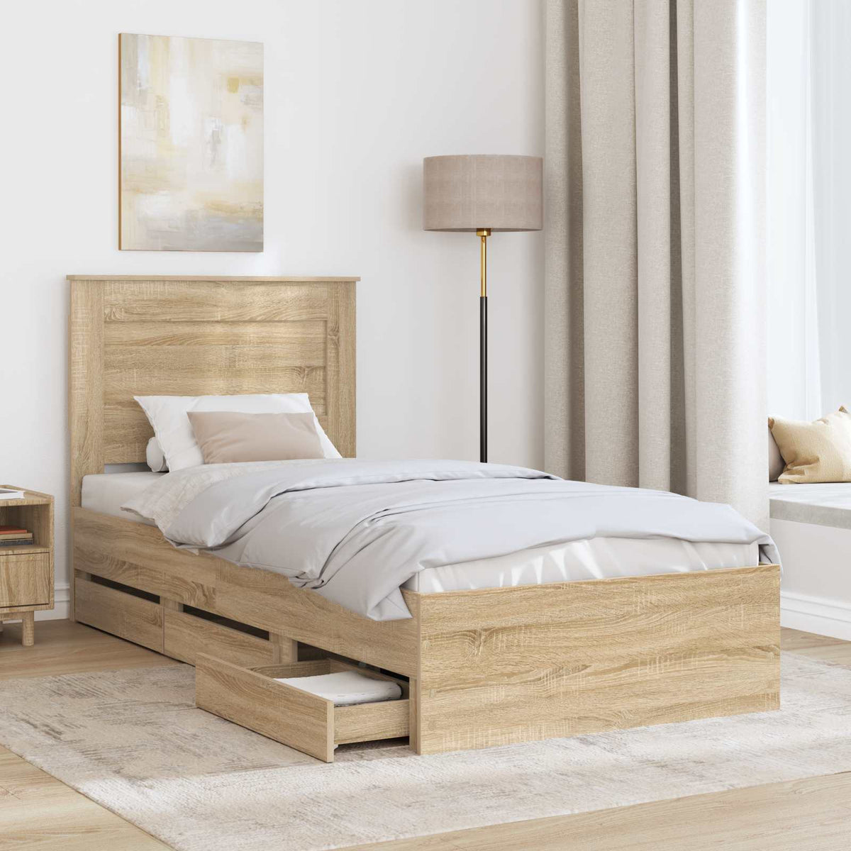 Bed Frame with Drawer Sonoma Oak 75 x 190 cm Engineer Wood