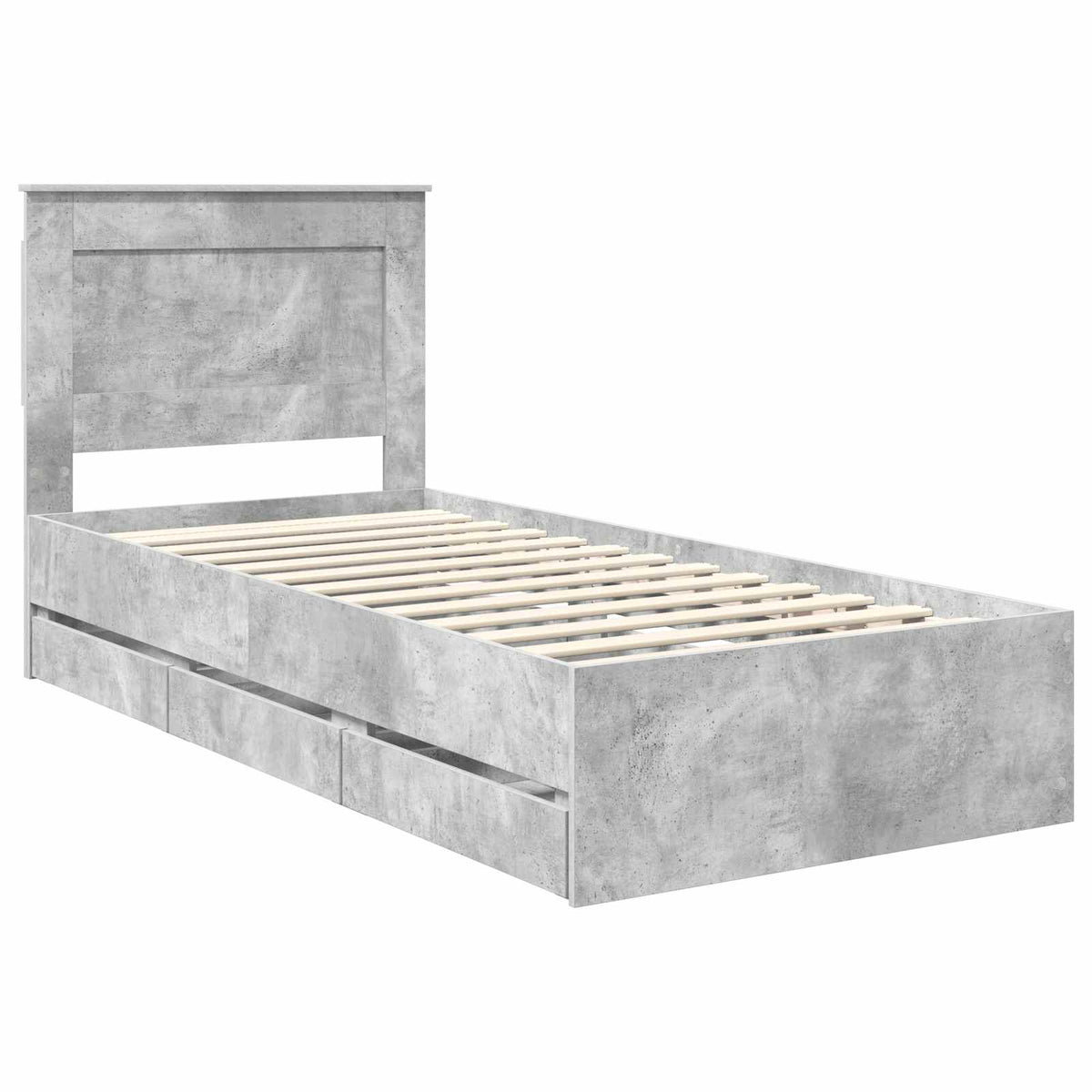 Bed Frame with Drawer Concrete Grey 75 x 190 cm Engineer Wood