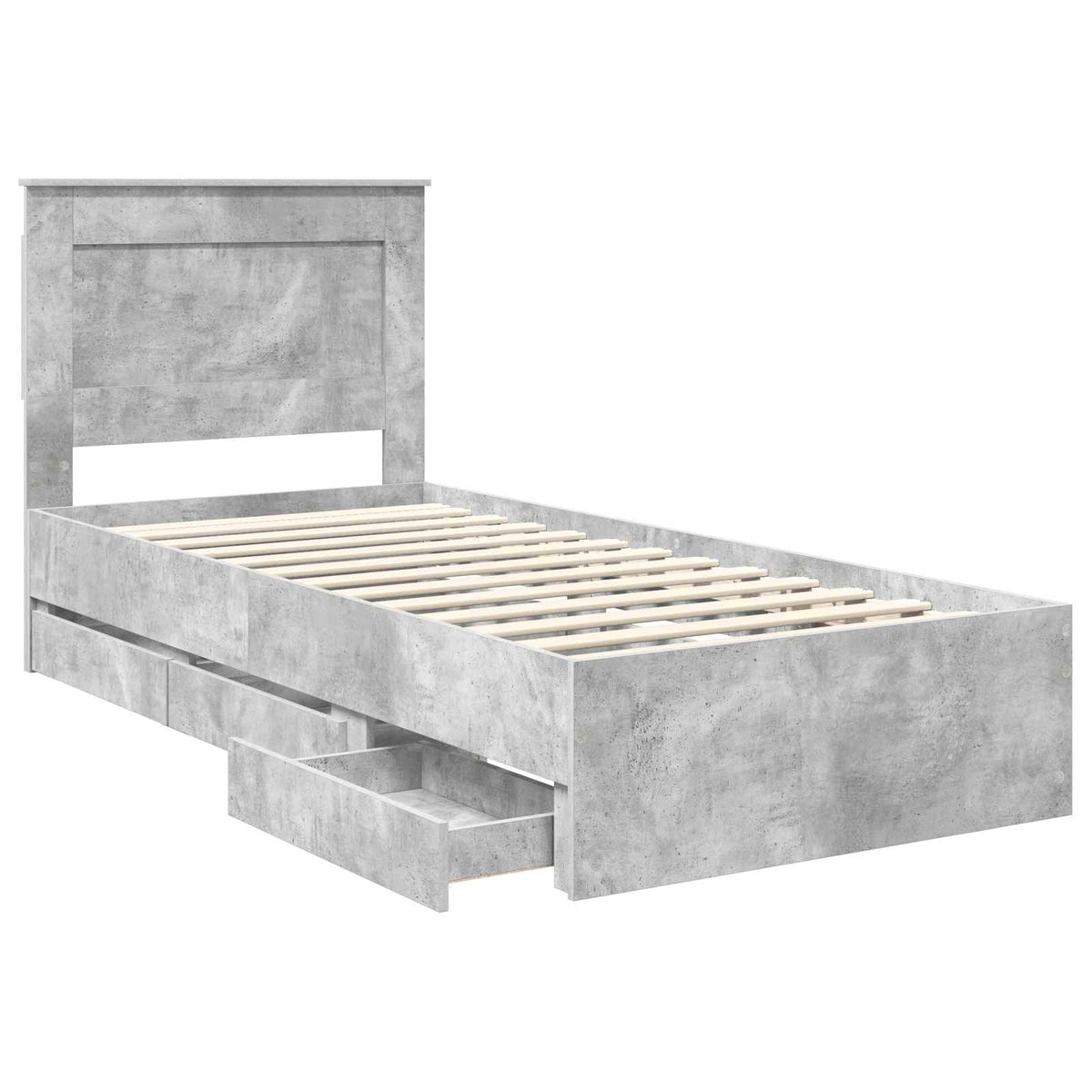 Bed Frame with Drawer Concrete Grey 75 x 190 cm Engineer Wood