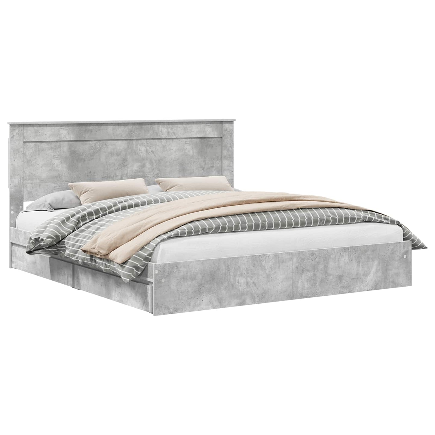 Storage Bed Concrete Grey 200 x 200 cm Engineered Wood