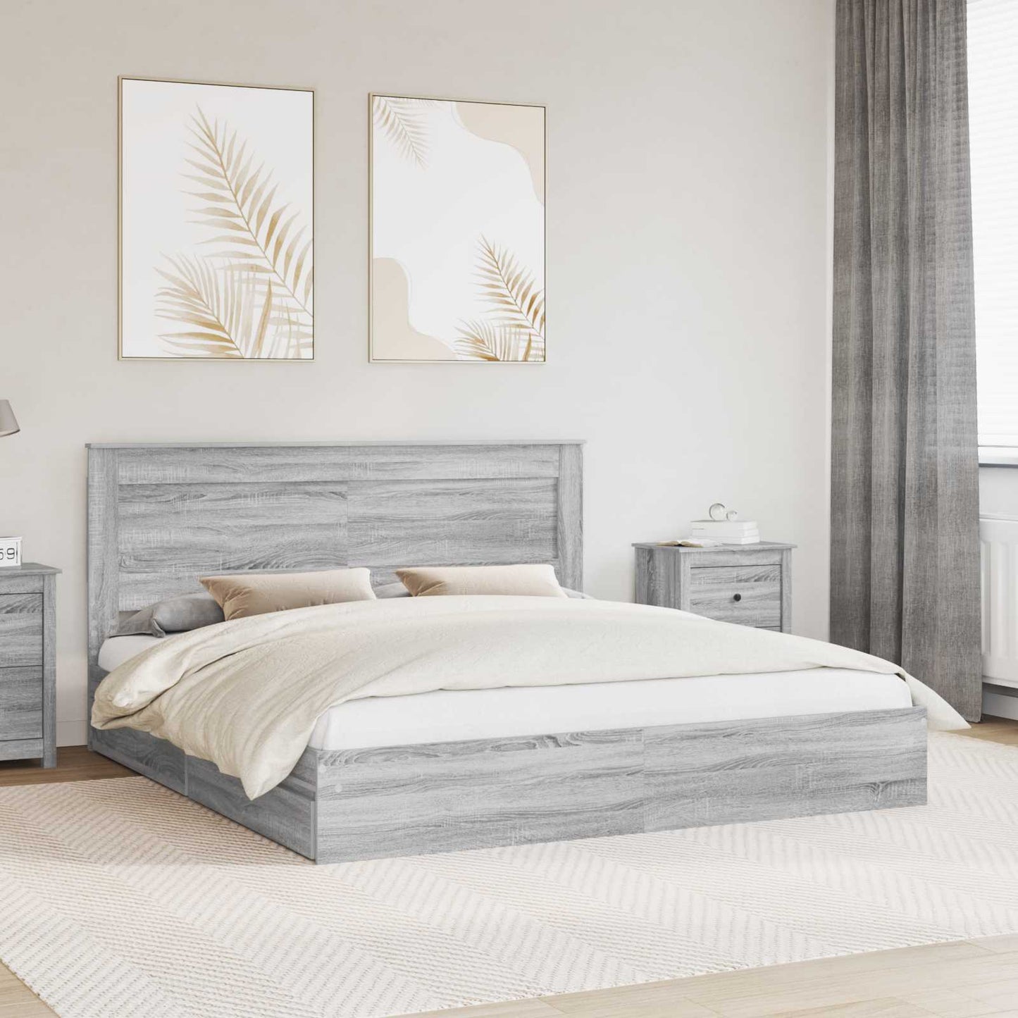 Storage Bed Grey Sonoma 200 x 200 cm Engineered Wood