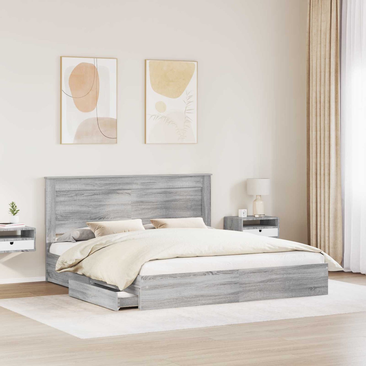 Storage Bed Grey Sonoma 200 x 200 cm Engineered Wood