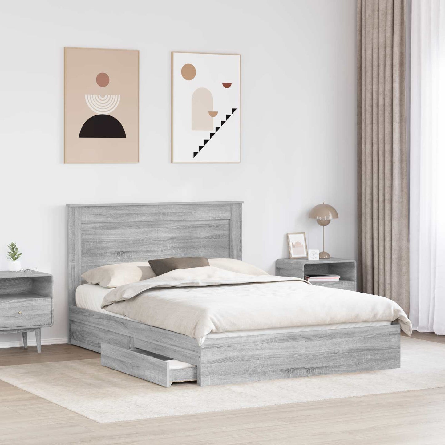 Storage Bed Grey Sonoma 140 x 200 cm Engineered Wood