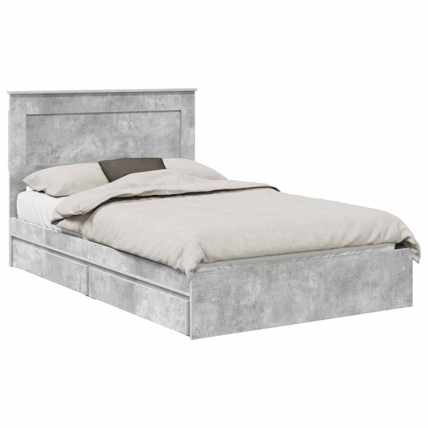 Storage Bed Concrete Grey 135 x 190 cm Engineered Wood