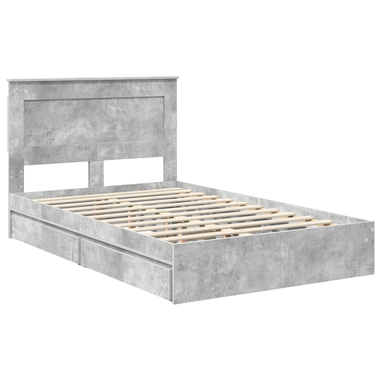 Storage Bed Concrete Grey 135 x 190 cm Engineered Wood