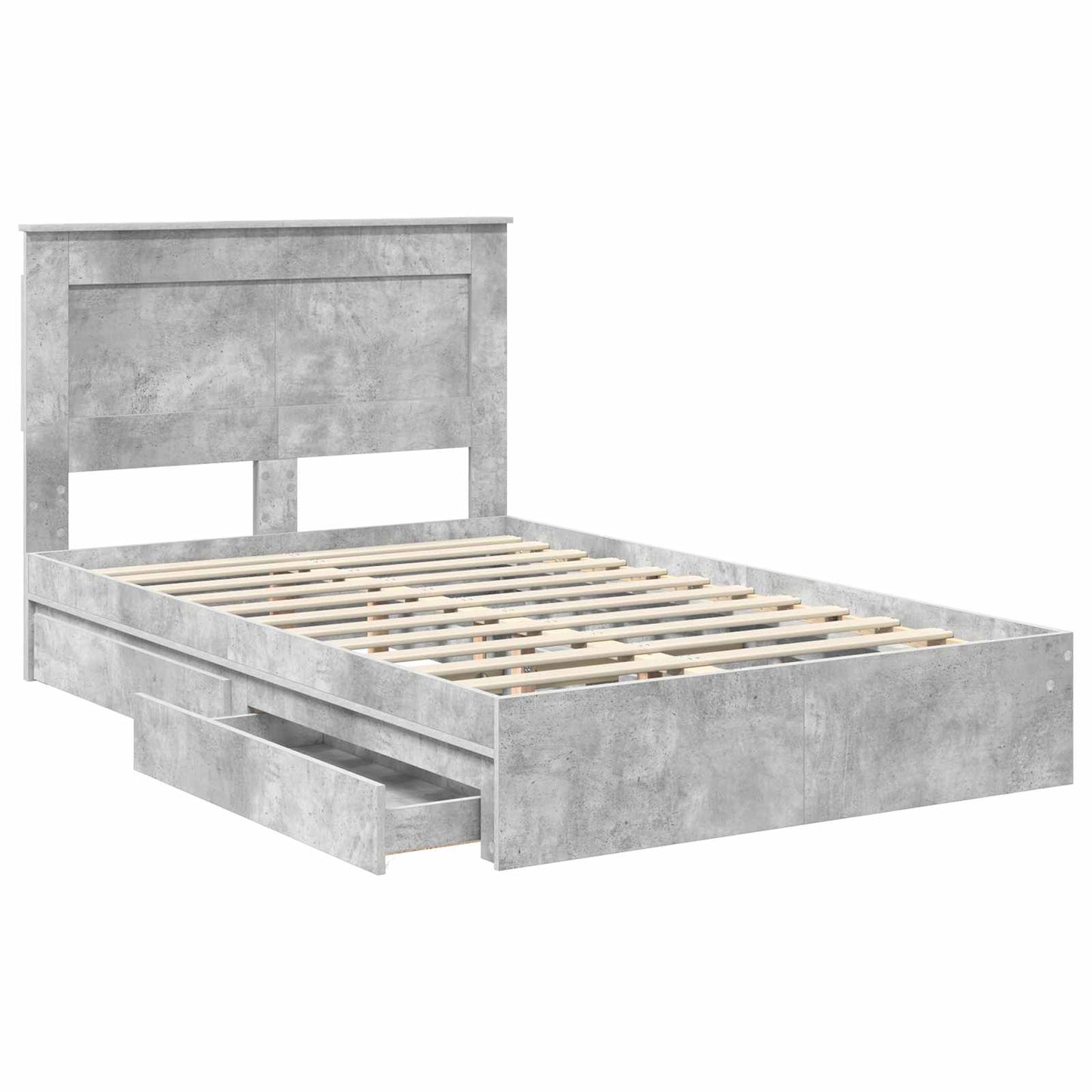 Storage Bed Concrete Grey 135 x 190 cm Engineered Wood