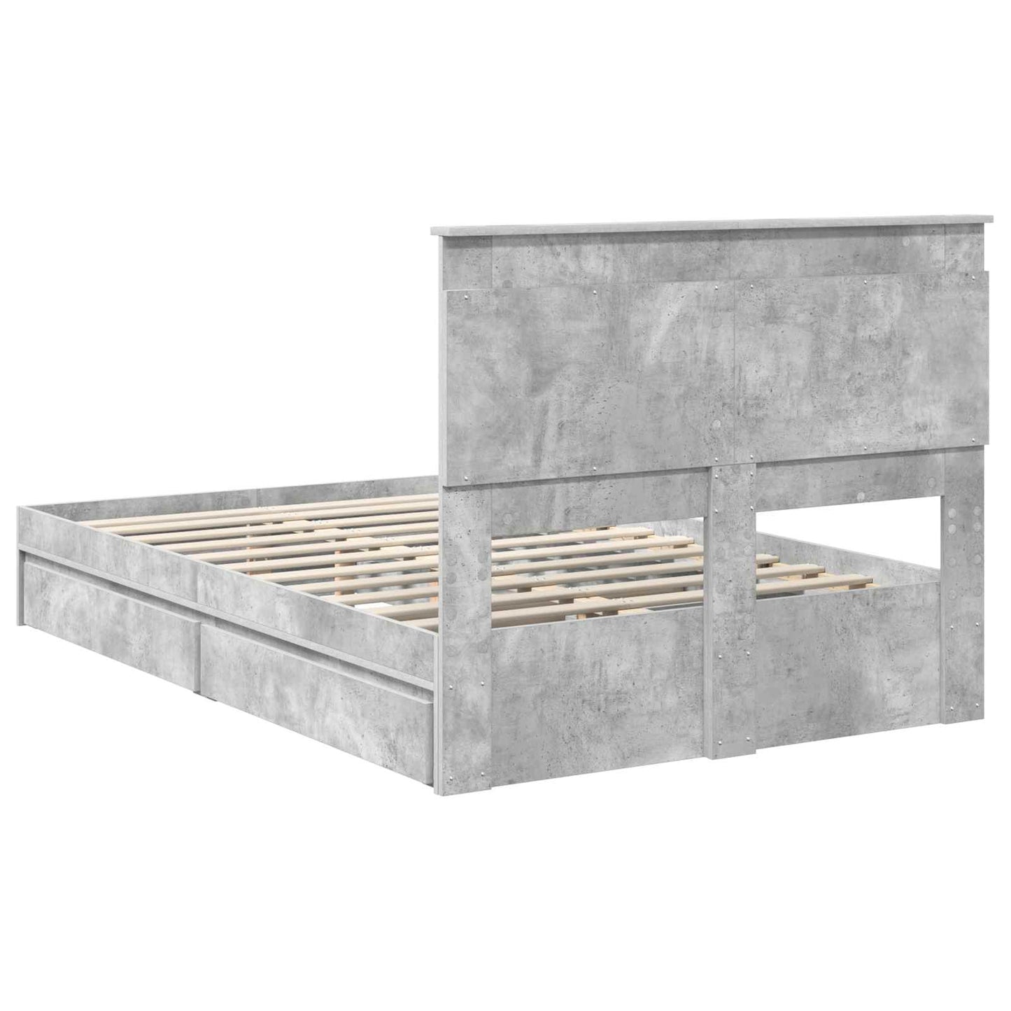 Storage Bed Concrete Grey 135 x 190 cm Engineered Wood