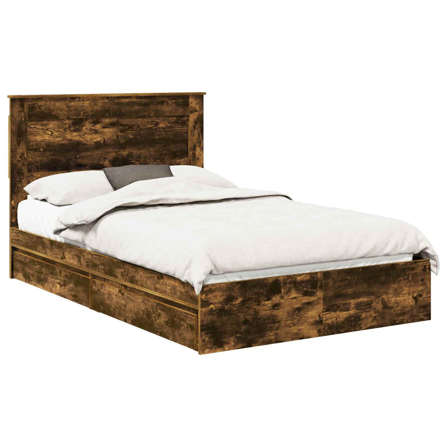 Storage Bed with Drawer Smoked Oak 135 x 190 cm Engineered Wood
