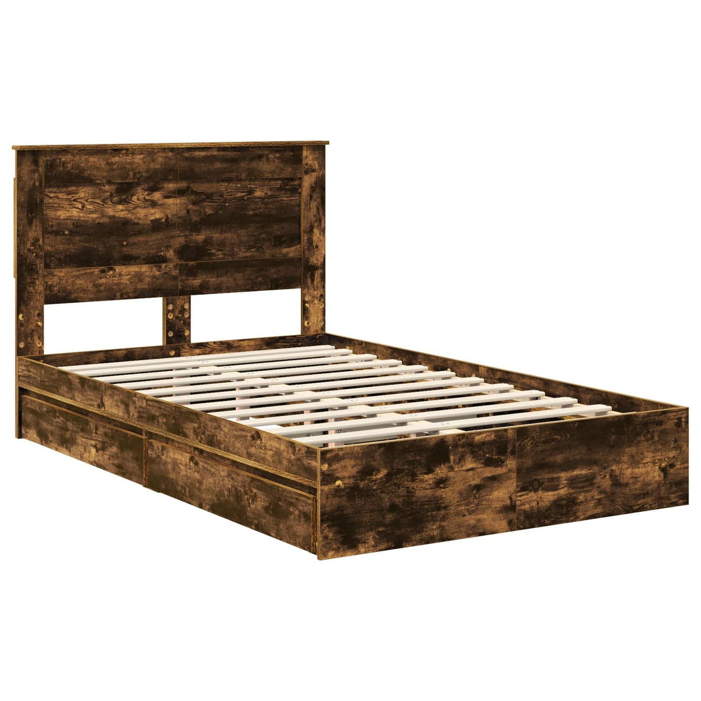 Storage Bed with Drawer Smoked Oak 135 x 190 cm Engineered Wood