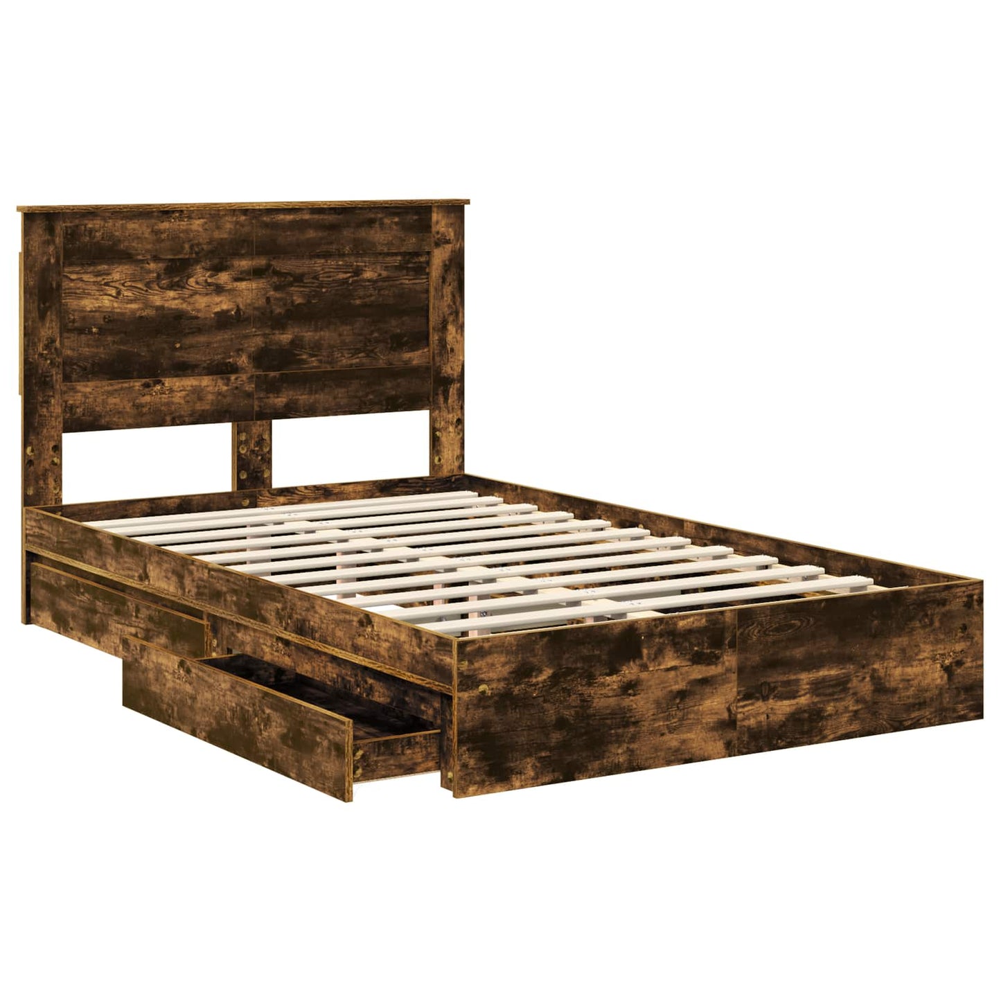 Storage Bed with Drawer Smoked Oak 135 x 190 cm Engineered Wood