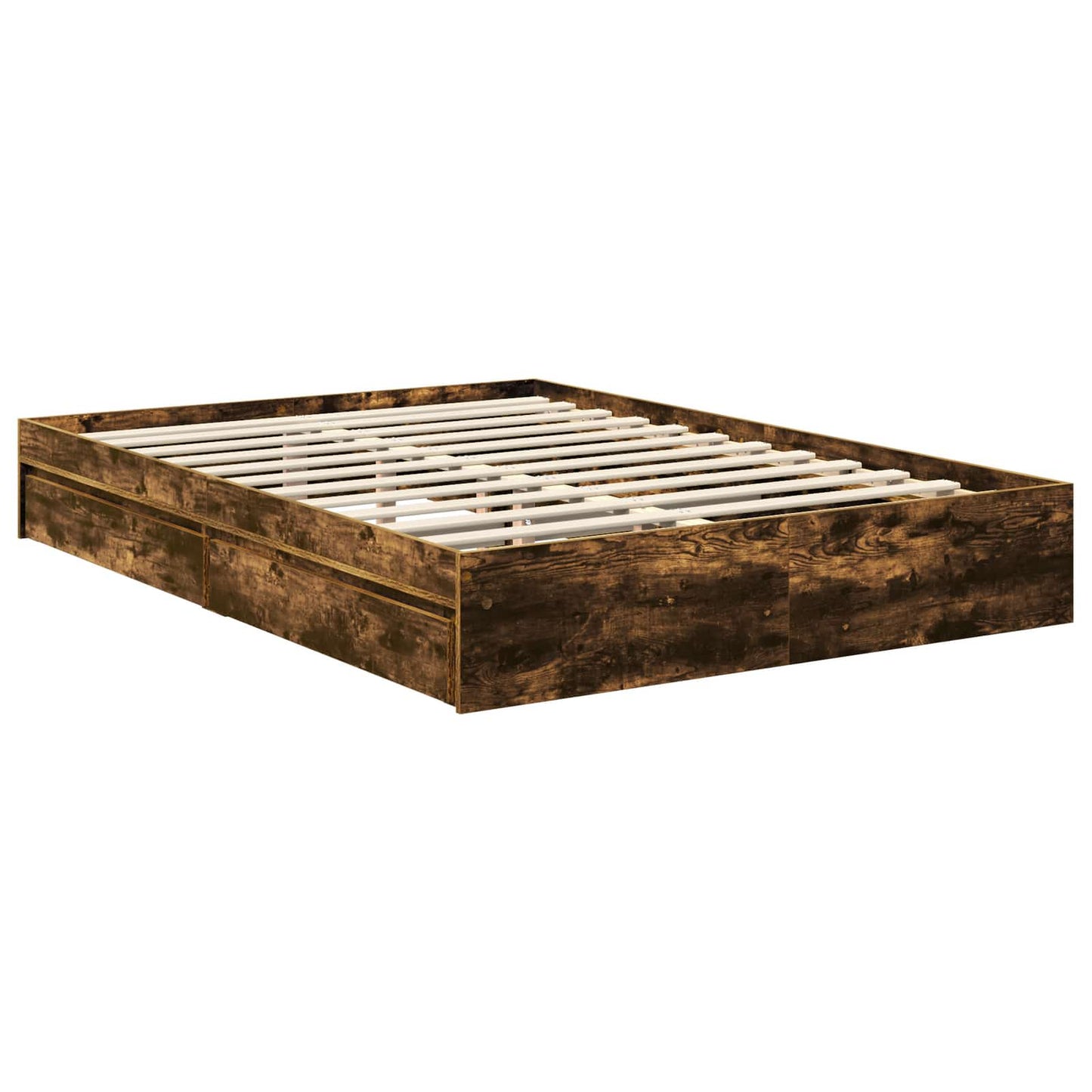 Storage Bed with Drawer Smoked Oak 135 x 190 cm Engineered Wood