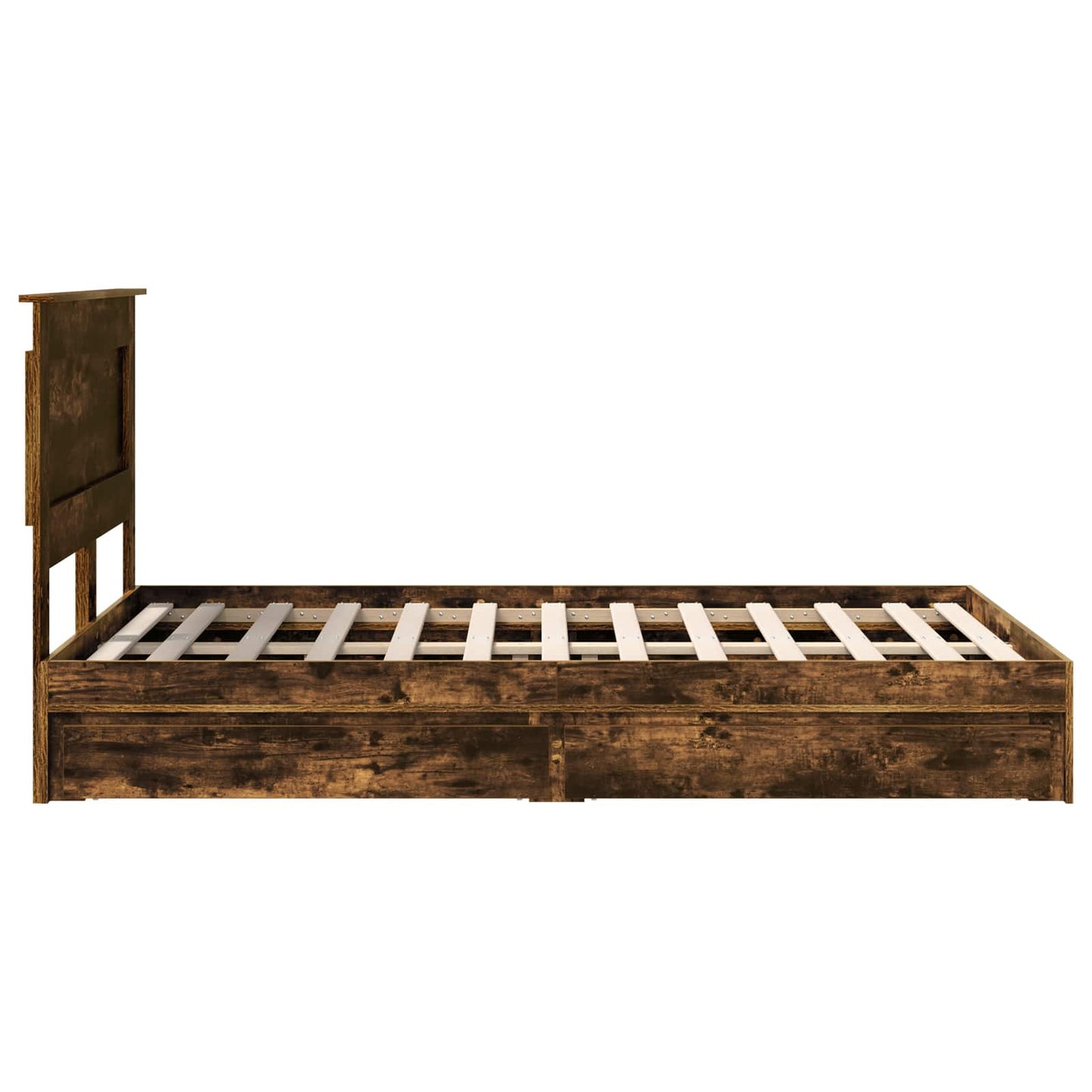 Storage Bed with Drawer Smoked Oak 135 x 190 cm Engineered Wood