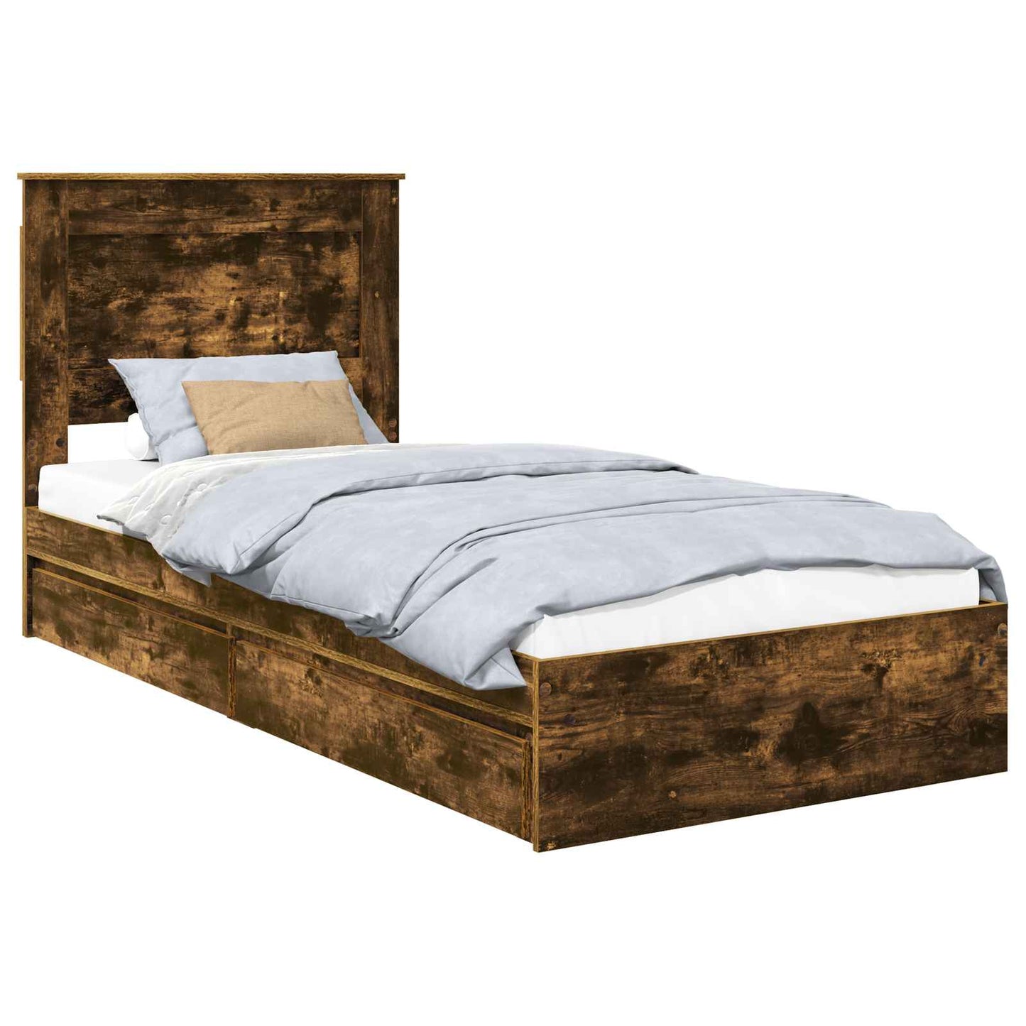 Storage Bed with Drawer Smoked Oak 100 x 200 cm Engineered Wood
