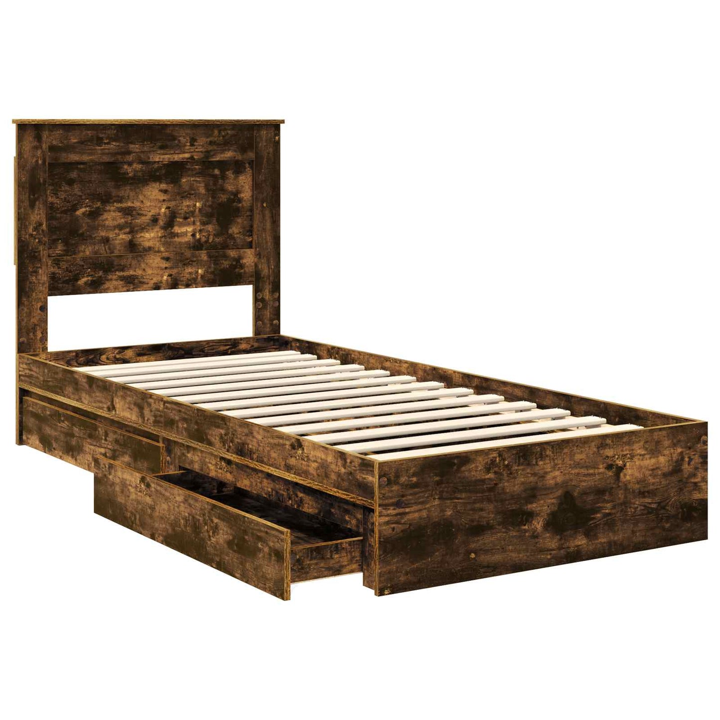 Storage Bed with Drawer Smoked Oak 100 x 200 cm Engineered Wood