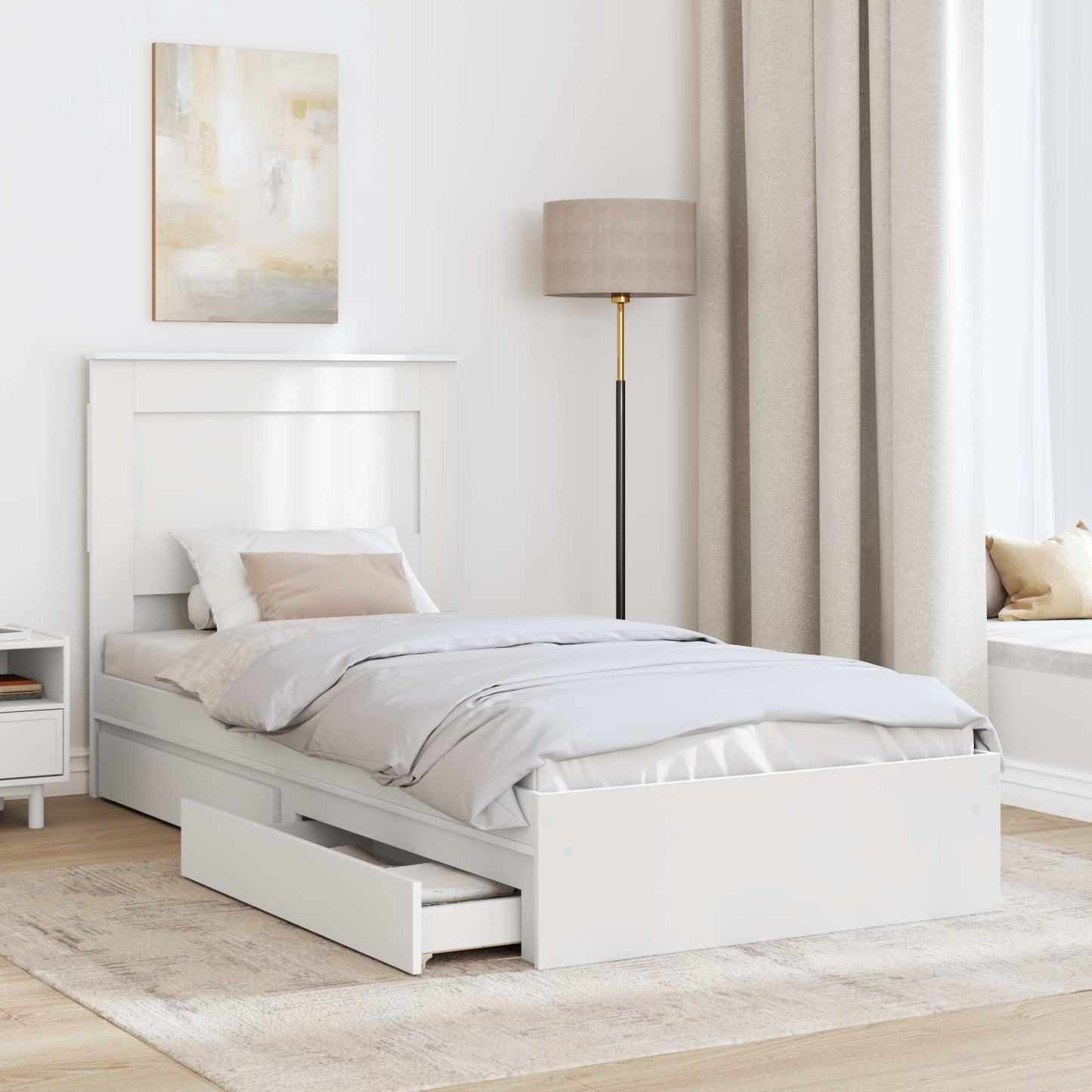 Storage Bed with Headboard White 75 x 190 cm Engineered Wood