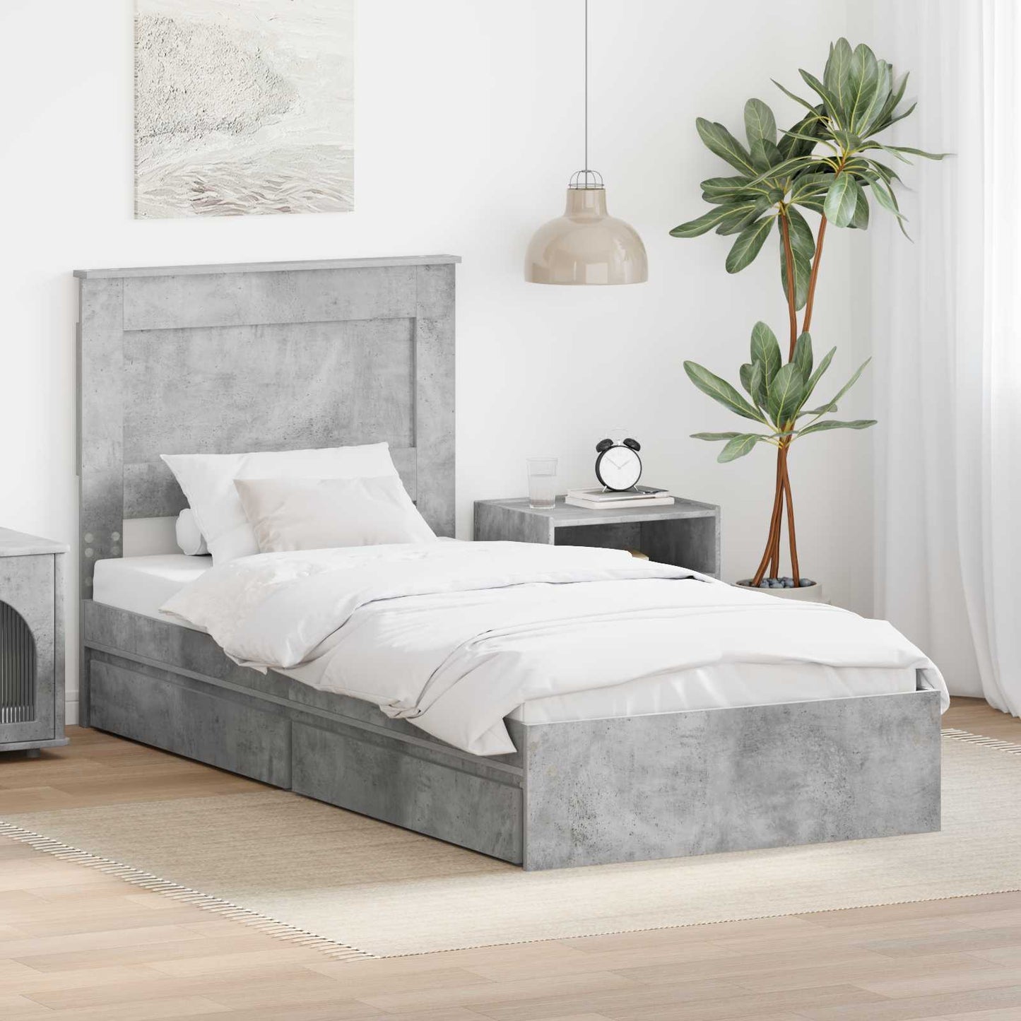 Storage Bed Concrete Grey 75 x 190 cm Engineered Wood