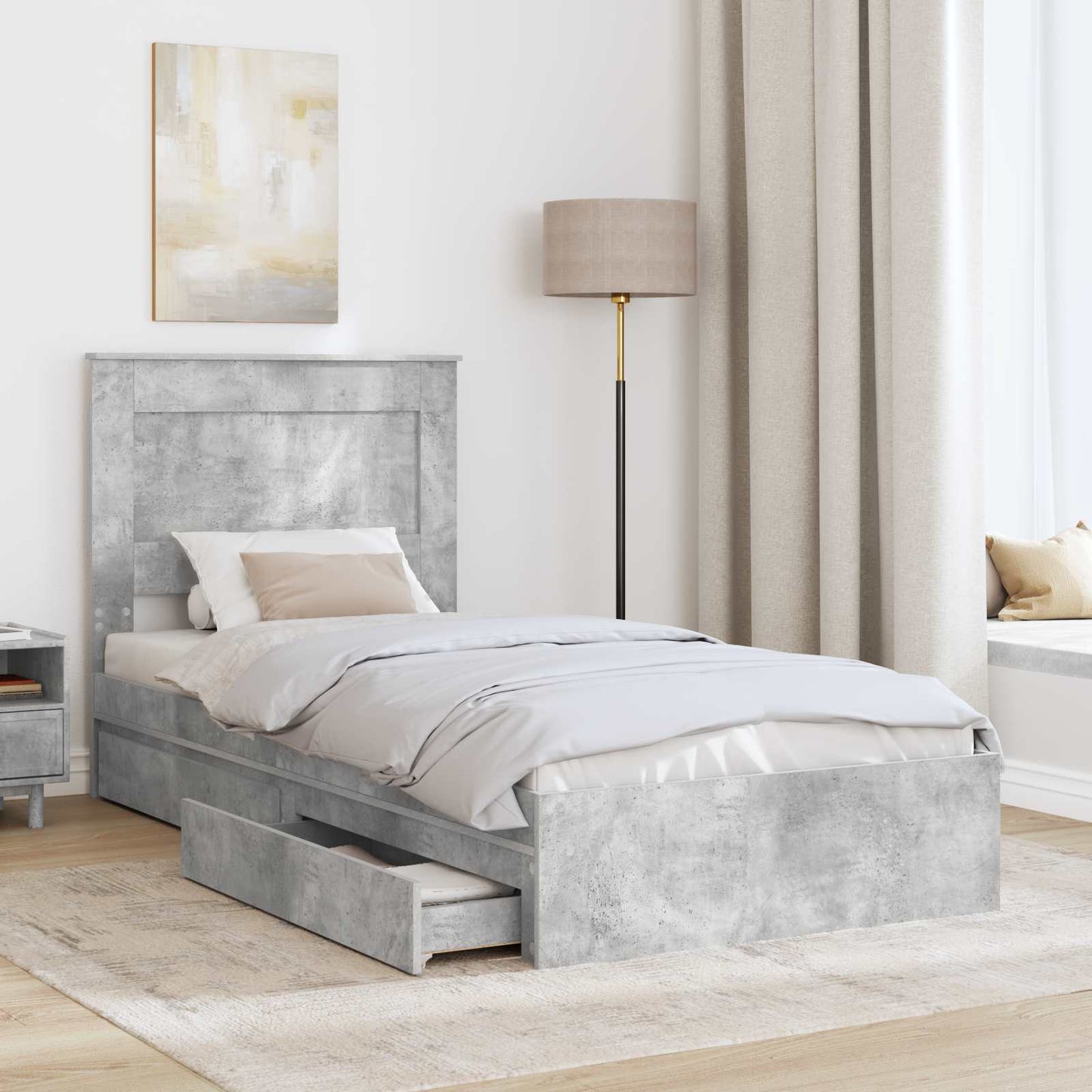 Storage Bed Concrete Grey 75 x 190 cm Engineered Wood