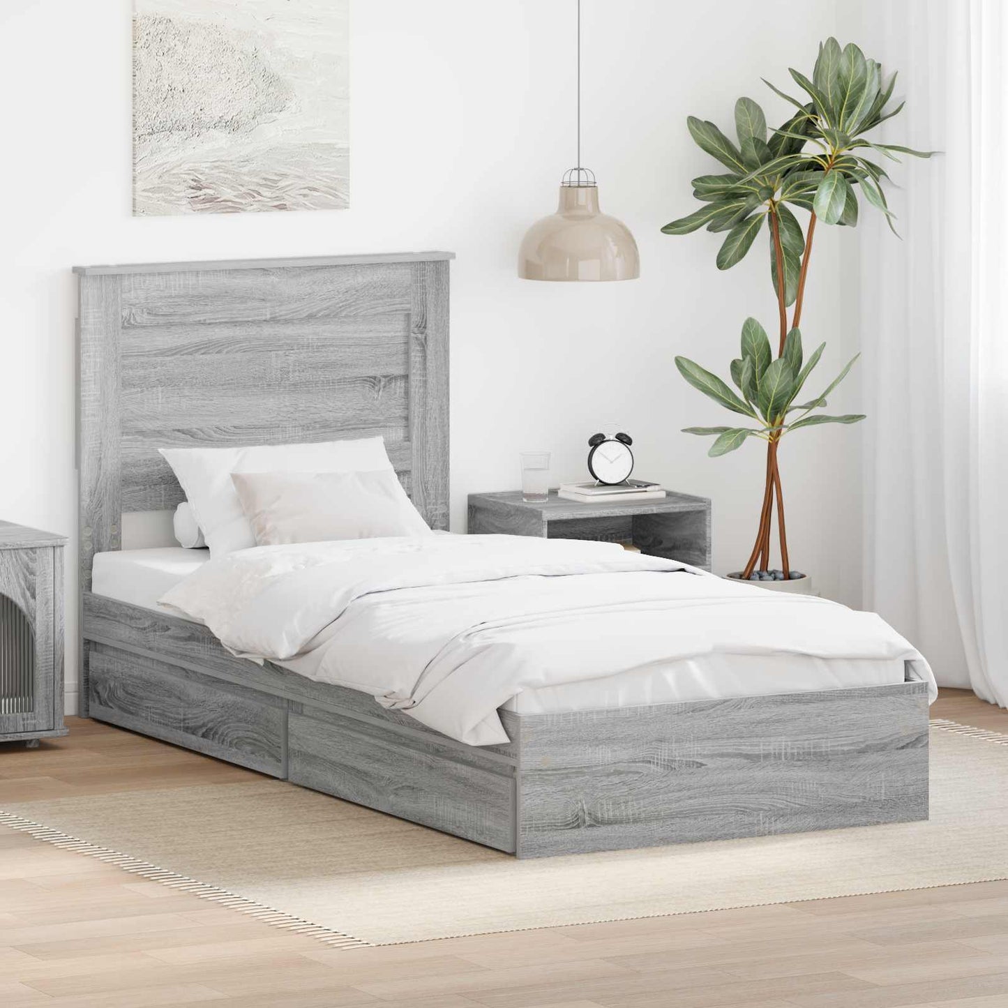 Storage Bed with Drawer Grey Sonoma 75 x 190 cm Engineered Wood