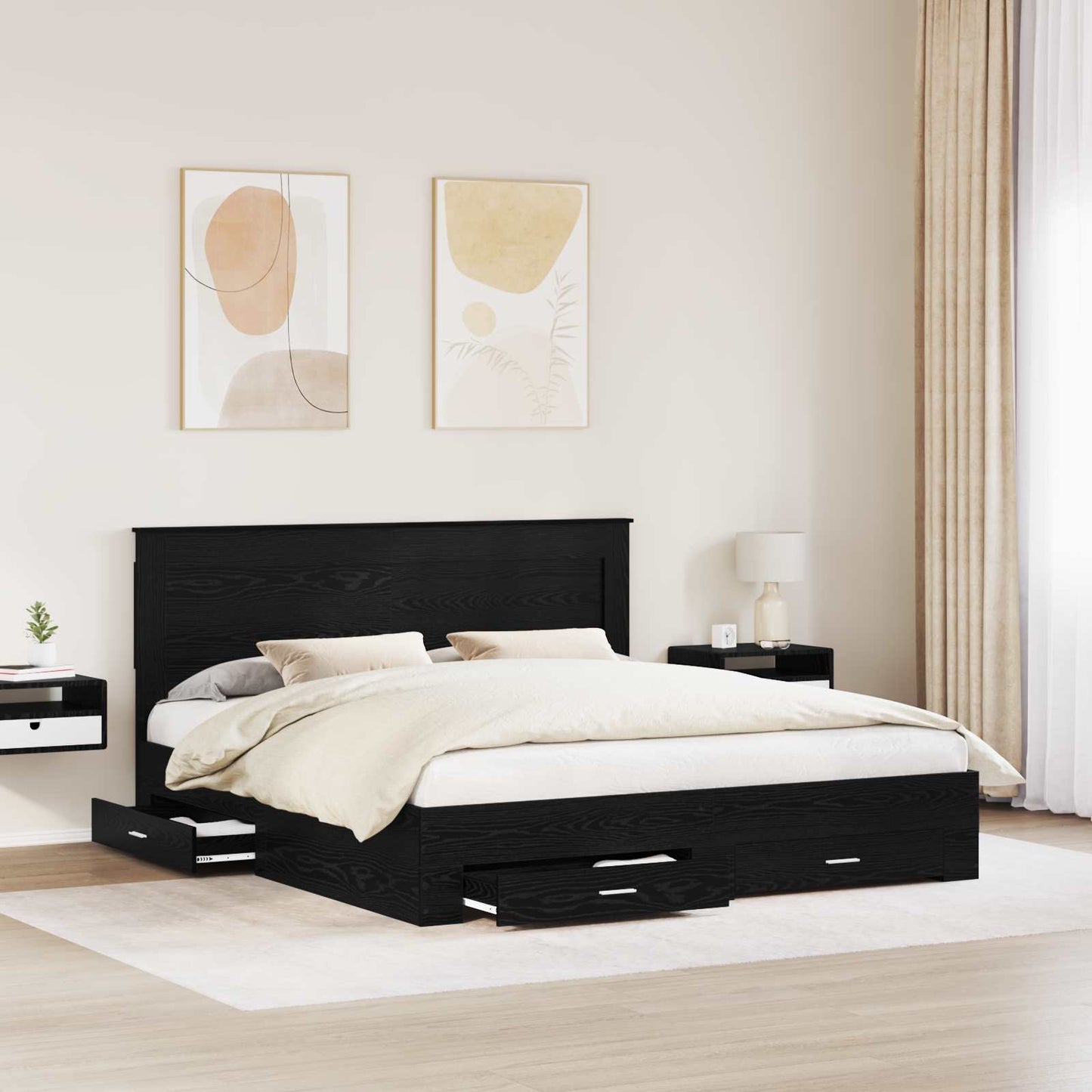 Bed Frame with Drawer with Headboard Manual Engineered Wood