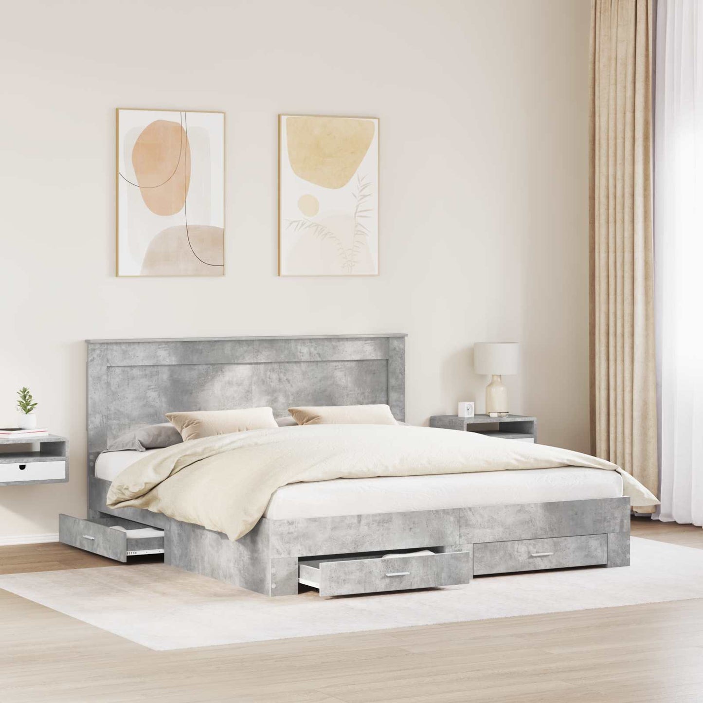 Bed Frame Concrete Grey 180 x 200 cm Engineered Wood